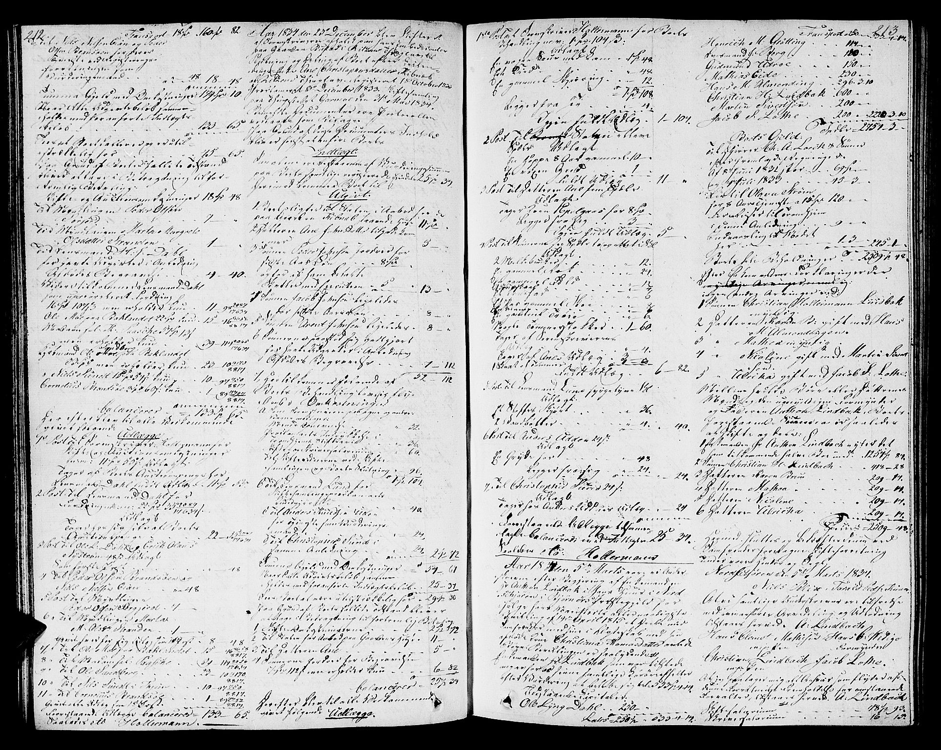 Fosen sorenskriveri, AV/SAT-A-1107/1/3/3A/L0020: Skifteprotokoll nr. 14, 1831-1840, p. 212-213