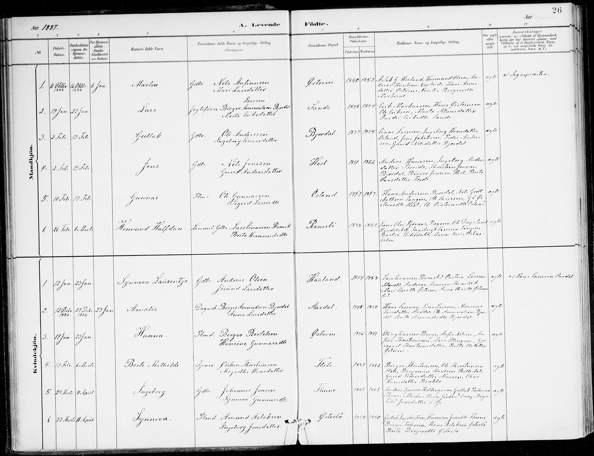 Lavik sokneprestembete, AV/SAB-A-80901: Parish register (official) no. C 1, 1882-1904, p. 26