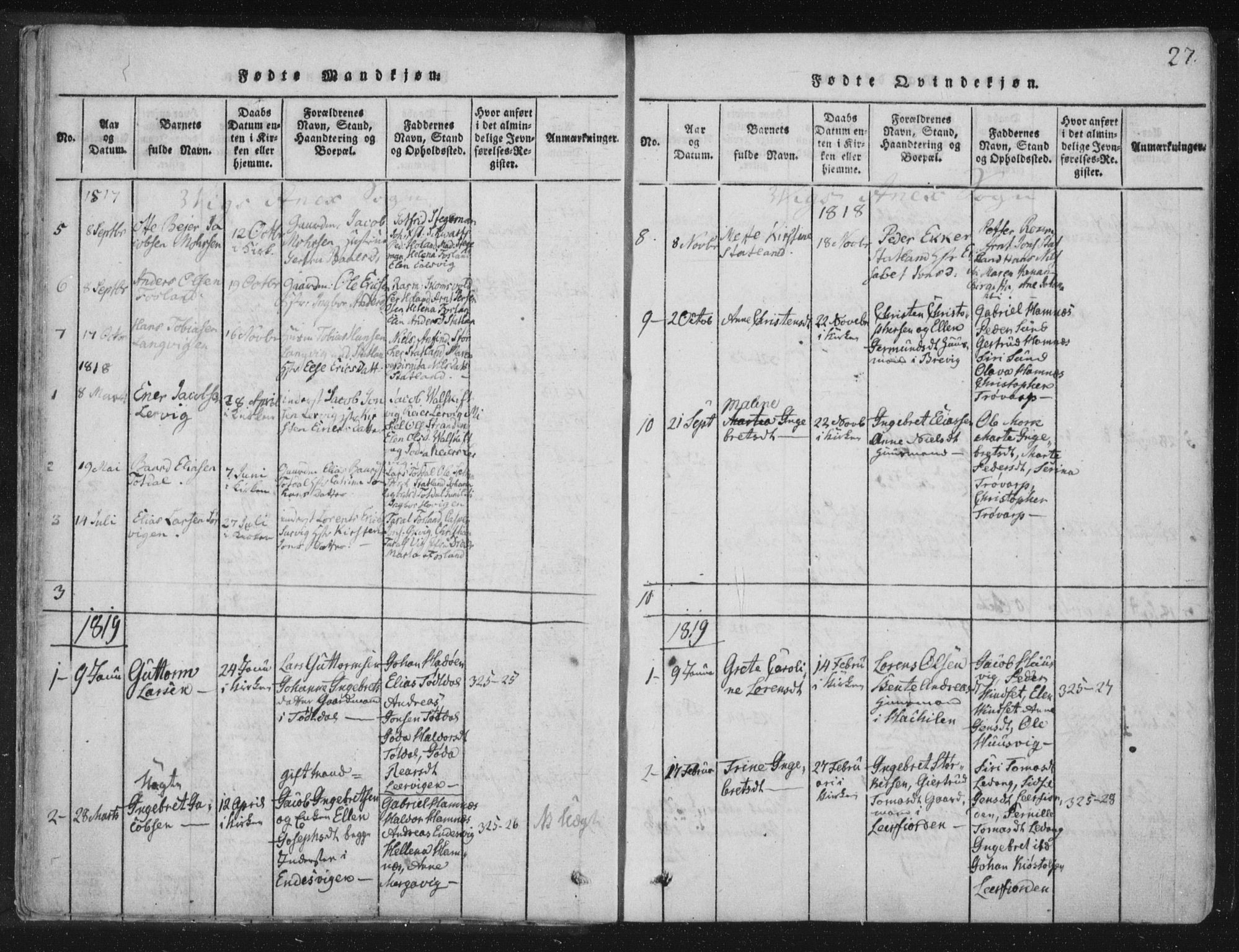 Ministerialprotokoller, klokkerbøker og fødselsregistre - Nord-Trøndelag, SAT/A-1458/773/L0609: Parish register (official) no. 773A03 /2, 1815-1830, p. 27