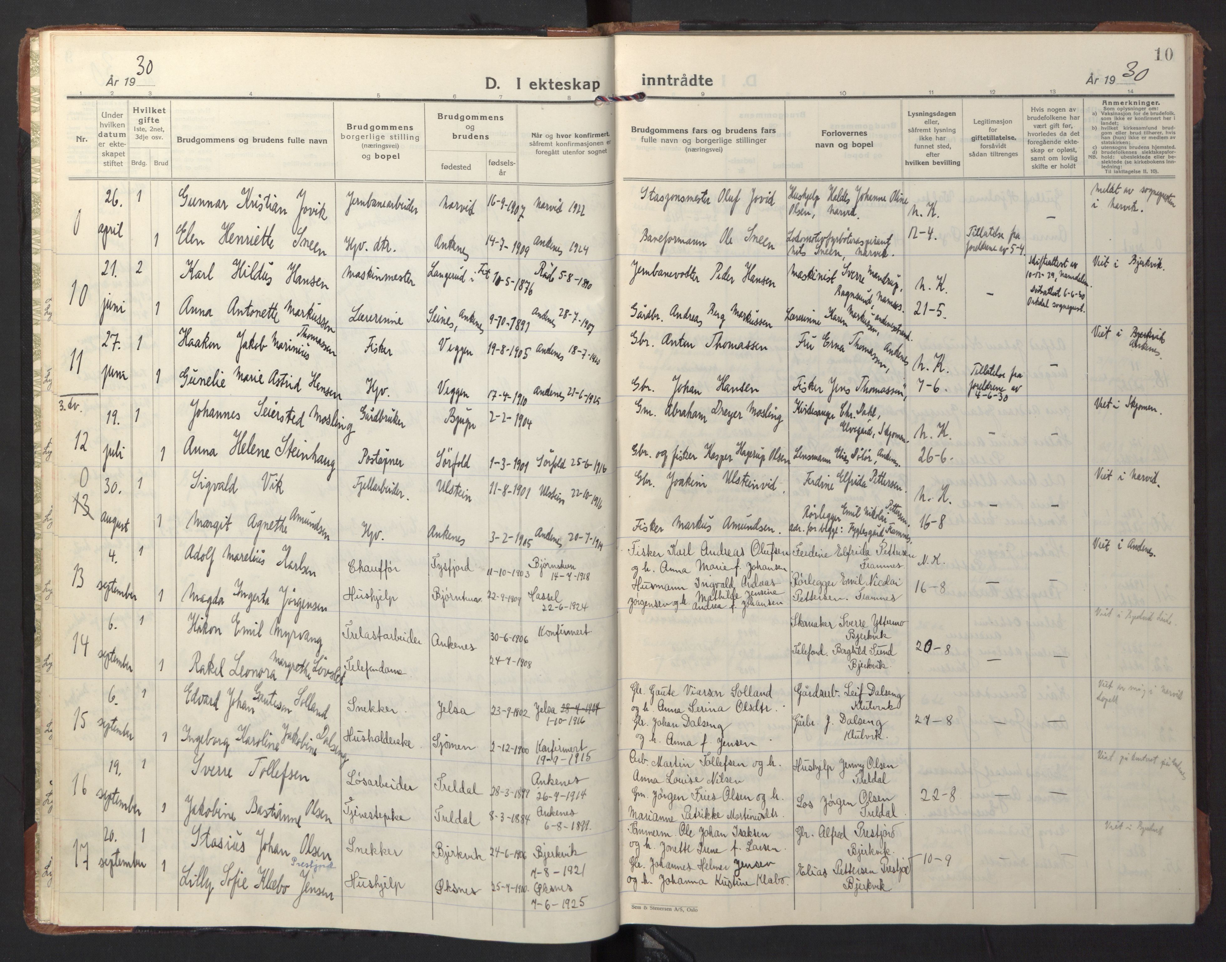 Ministerialprotokoller, klokkerbøker og fødselsregistre - Nordland, AV/SAT-A-1459/866/L0948: Parish register (official) no. 866A11, 1929-1949, p. 10