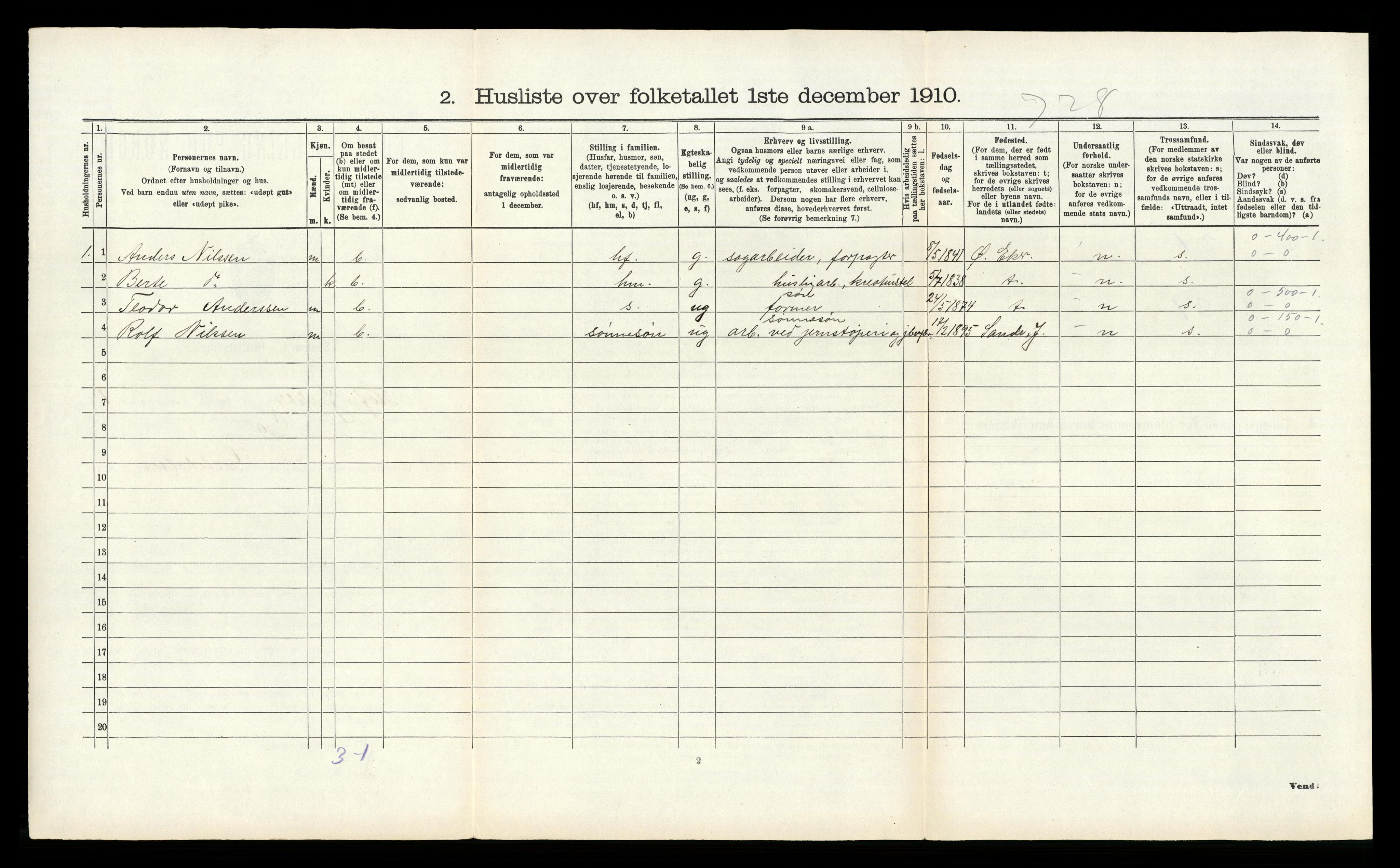 RA, 1910 census for Hof, 1910, p. 233