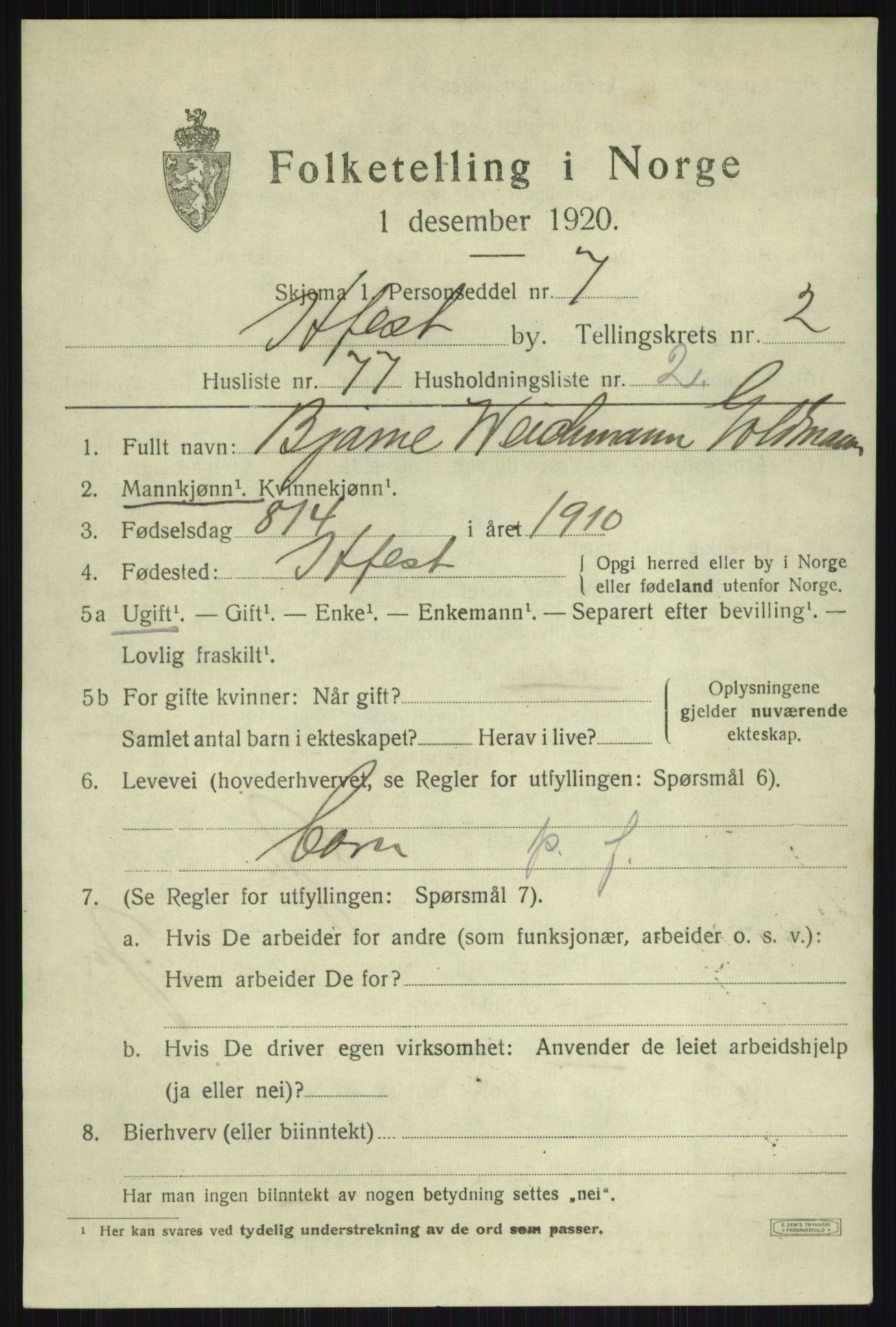 SATØ, 1920 census for Hammerfest, 1920, p. 7581
