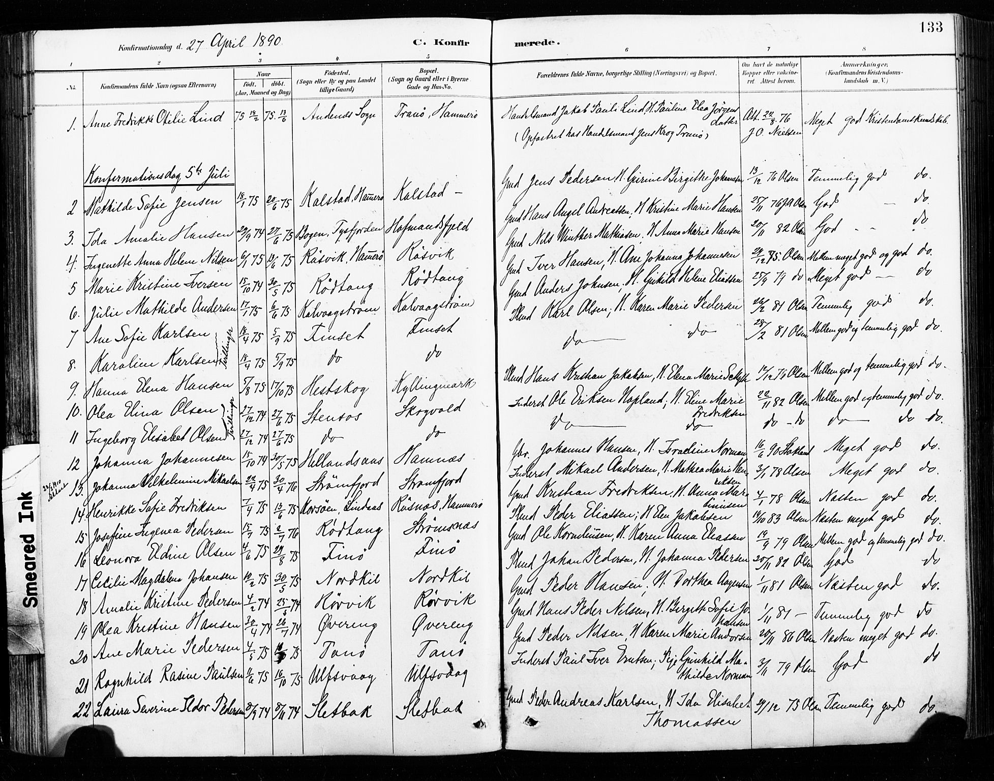 Ministerialprotokoller, klokkerbøker og fødselsregistre - Nordland, SAT/A-1459/859/L0847: Parish register (official) no. 859A07, 1890-1899, p. 133