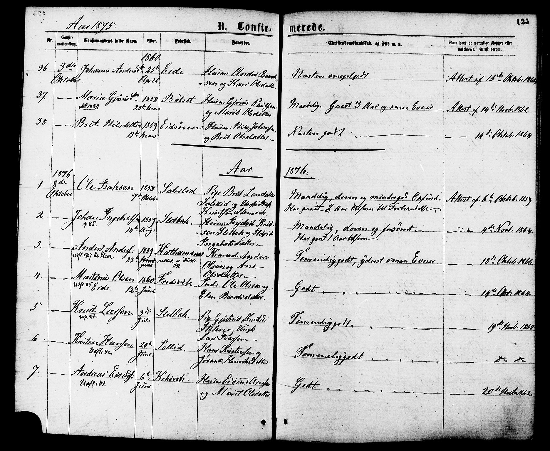 Ministerialprotokoller, klokkerbøker og fødselsregistre - Møre og Romsdal, SAT/A-1454/586/L0986: Parish register (official) no. 586A12, 1867-1878, p. 125