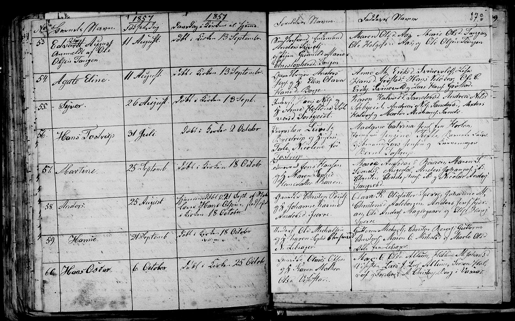 Våle kirkebøker, AV/SAKO-A-334/G/Ga/L0002: Parish register (copy) no. I 2, 1851-1863, p. 37