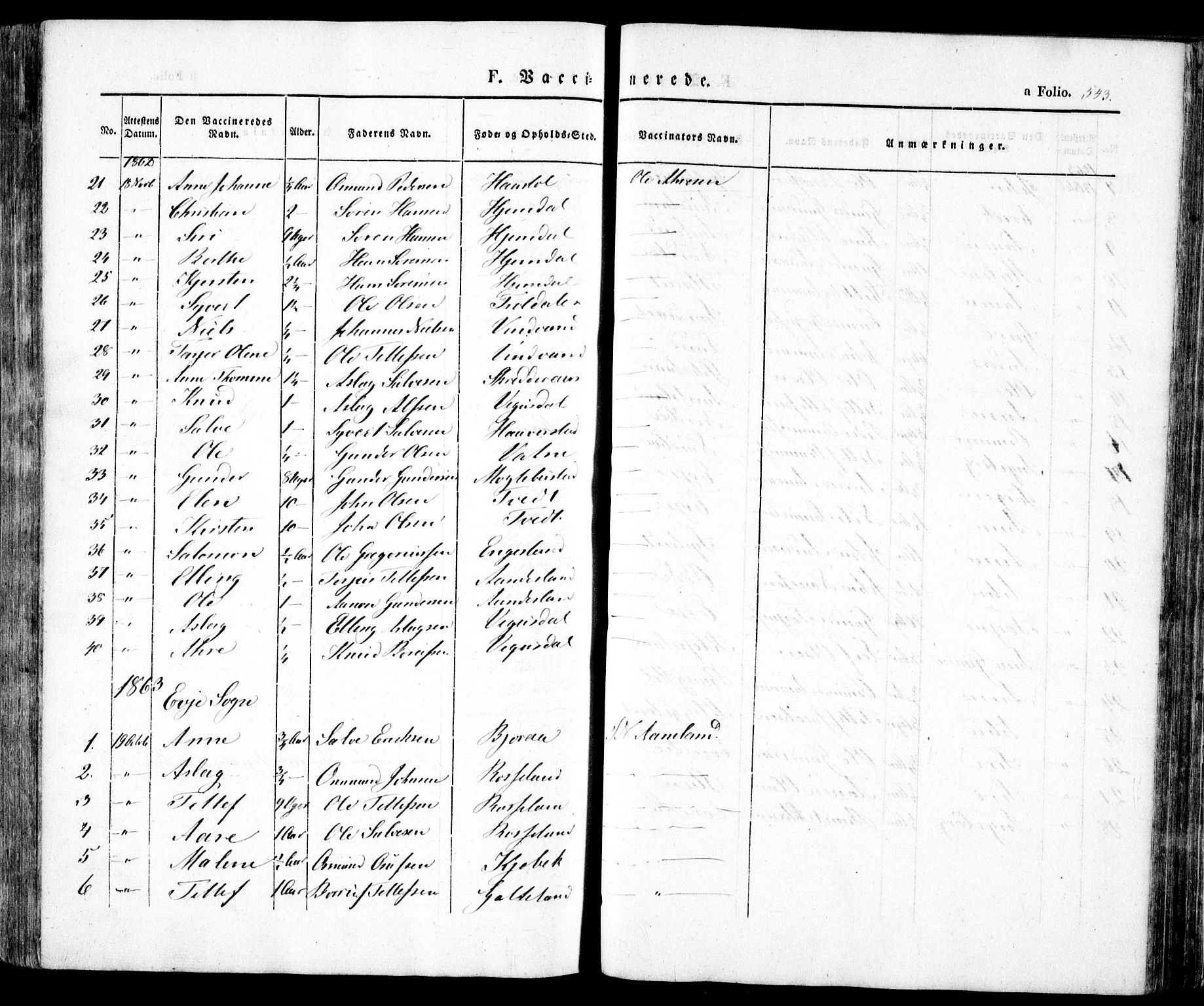 Evje sokneprestkontor, SAK/1111-0008/F/Fa/Faa/L0005: Parish register (official) no. A 5, 1843-1865, p. 543