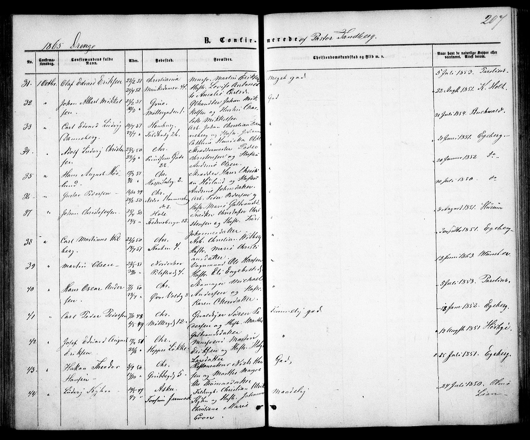 Trefoldighet prestekontor Kirkebøker, SAO/A-10882/F/Fb/L0001: Parish register (official) no. II 1, 1858-1871, p. 207