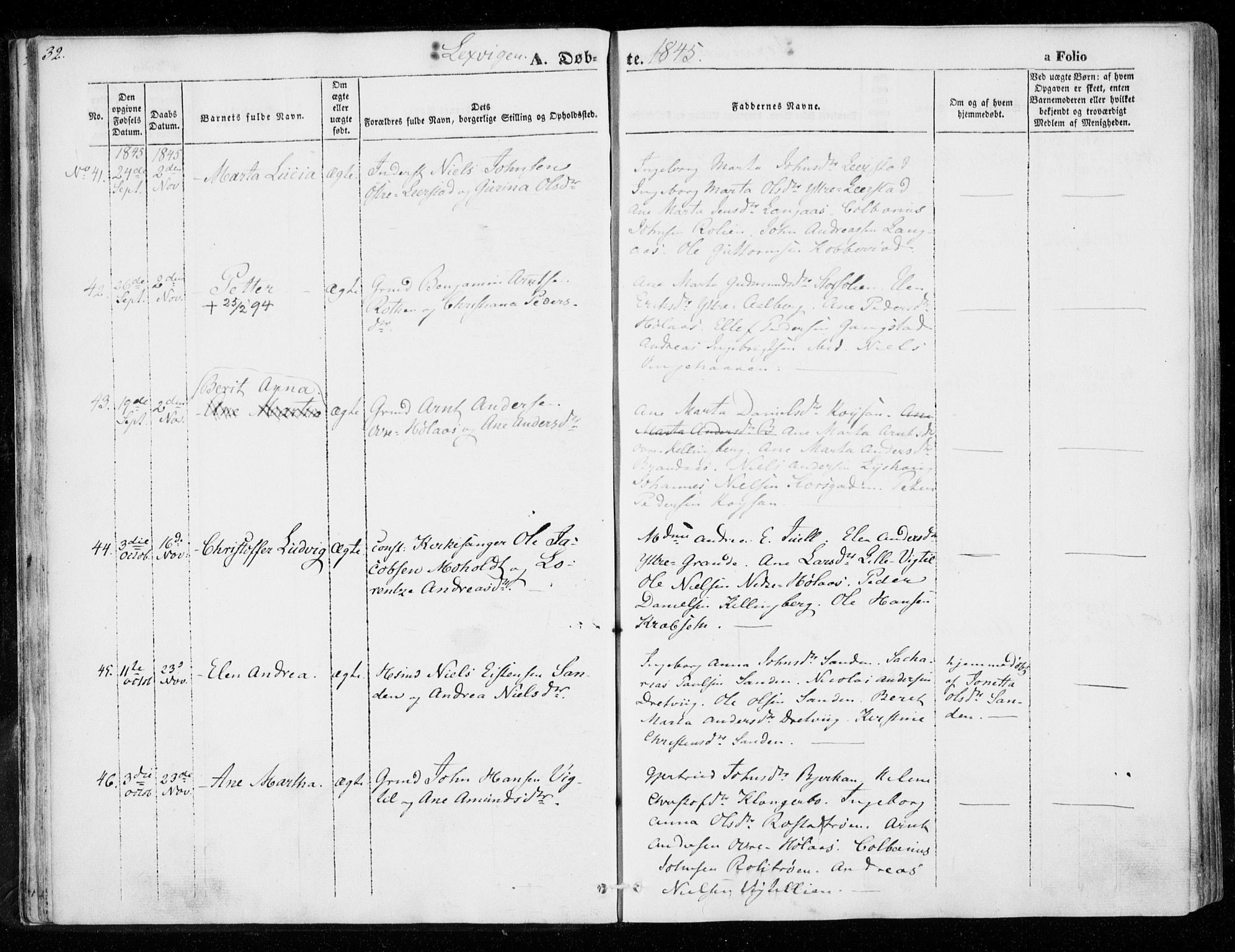 Ministerialprotokoller, klokkerbøker og fødselsregistre - Nord-Trøndelag, SAT/A-1458/701/L0007: Parish register (official) no. 701A07 /1, 1842-1854, p. 32