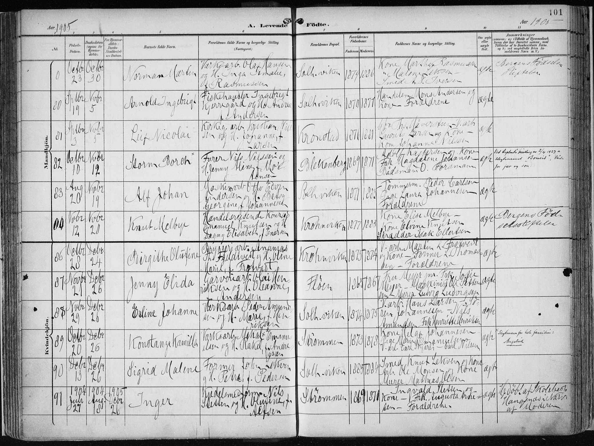 Årstad Sokneprestembete, AV/SAB-A-79301/H/Haa/L0002: Parish register (official) no. A 2, 1899-1914, p. 101