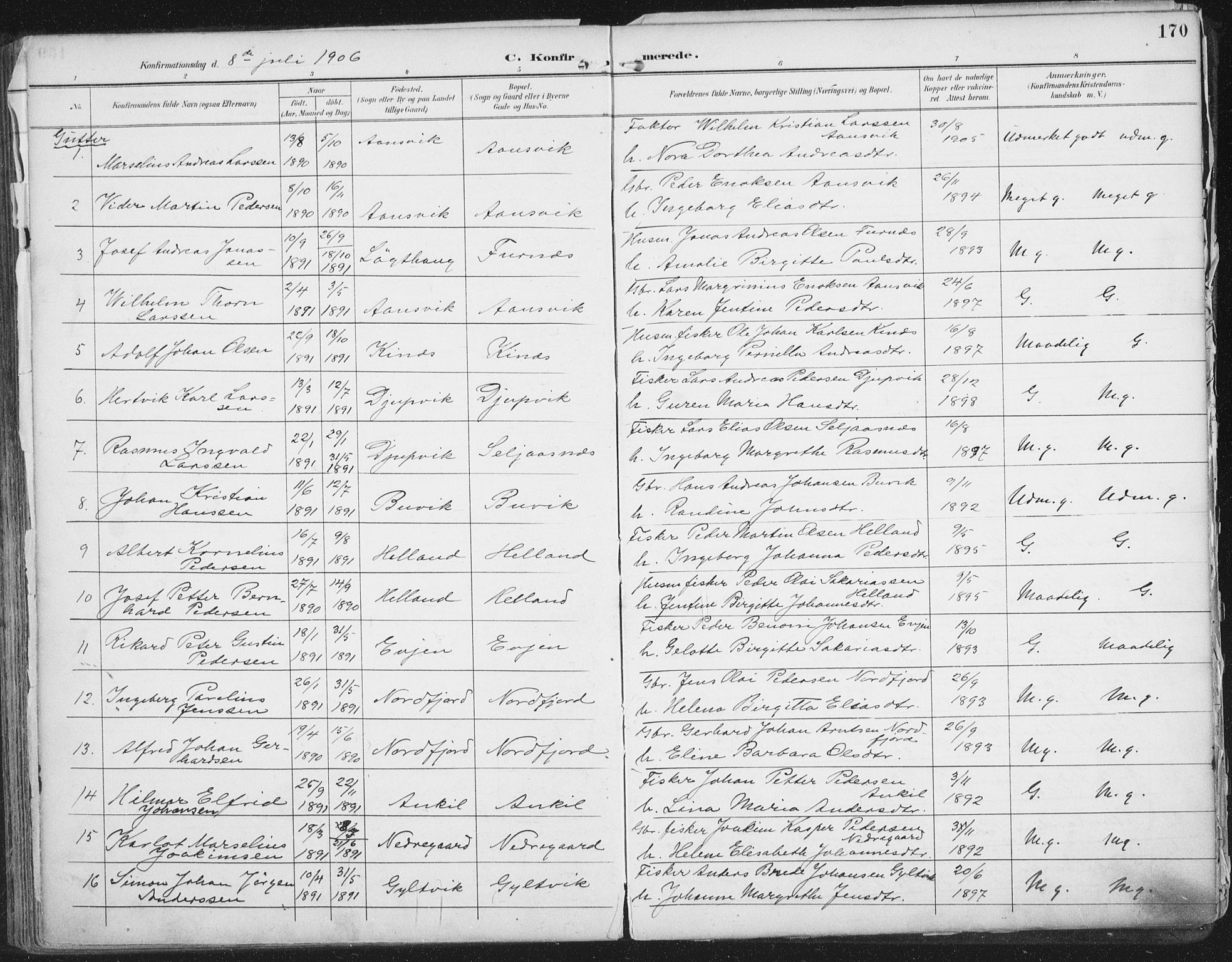 Ministerialprotokoller, klokkerbøker og fødselsregistre - Nordland, SAT/A-1459/854/L0779: Parish register (official) no. 854A02, 1892-1909, p. 170
