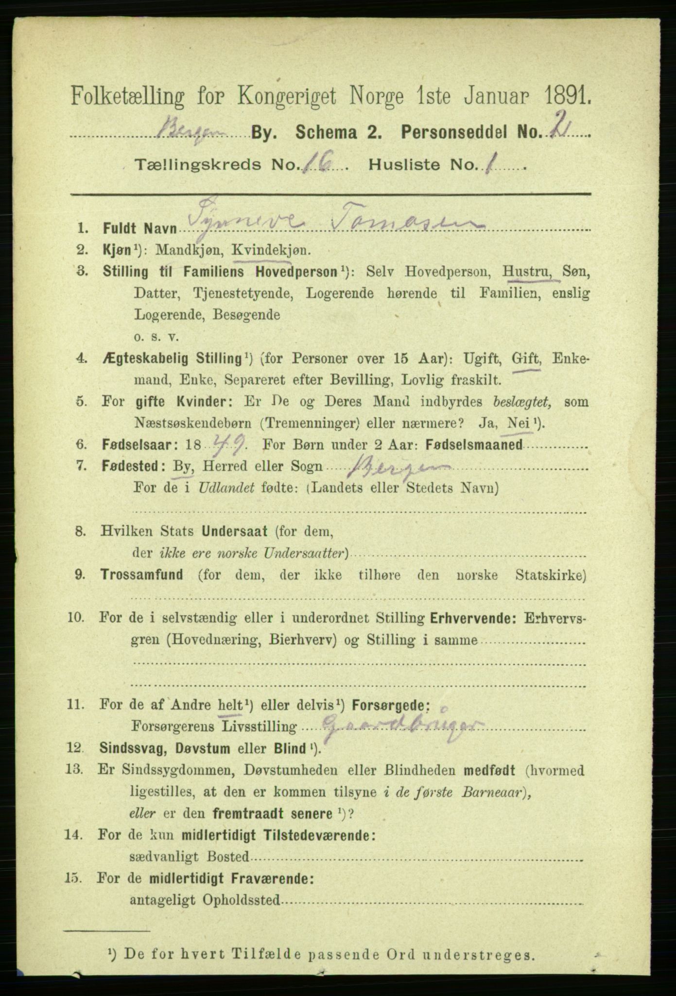 RA, 1891 Census for 1301 Bergen, 1891, p. 25038