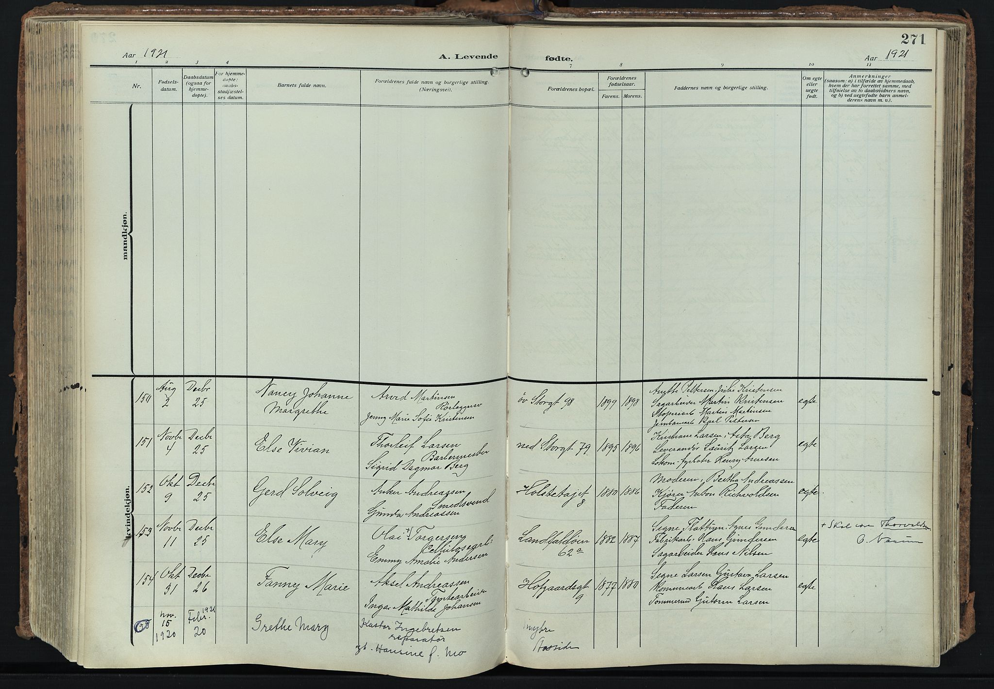 Bragernes kirkebøker, SAKO/A-6/F/Fb/L0010: Parish register (official) no. II 10, 1911-1922, p. 271