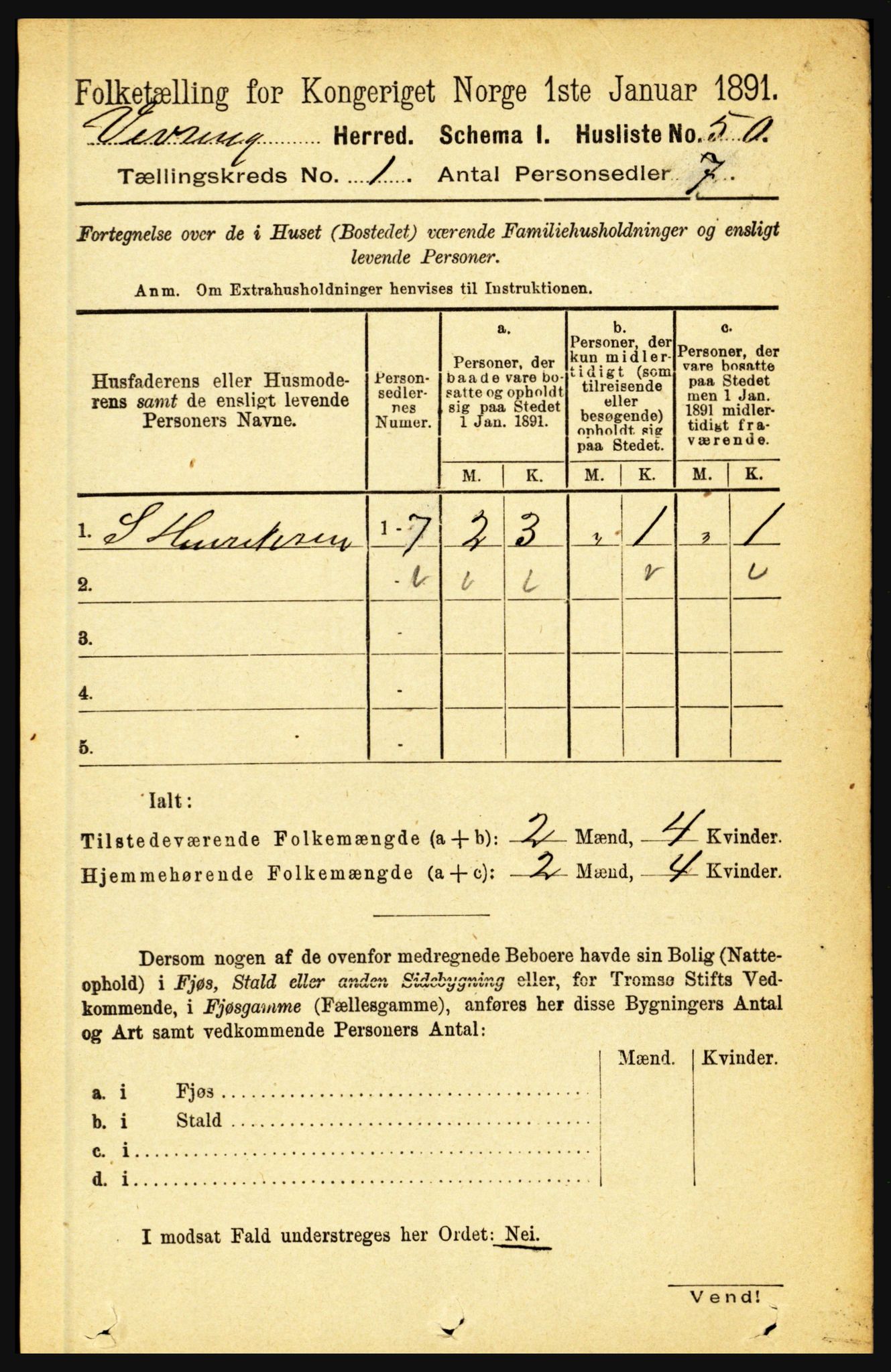 RA, 1891 census for 1434 Vevring, 1891, p. 63