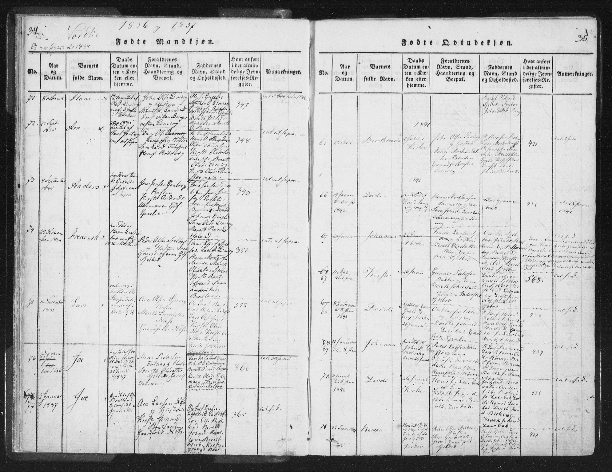 Ministerialprotokoller, klokkerbøker og fødselsregistre - Nord-Trøndelag, SAT/A-1458/755/L0491: Parish register (official) no. 755A01 /1, 1817-1864, p. 34-35