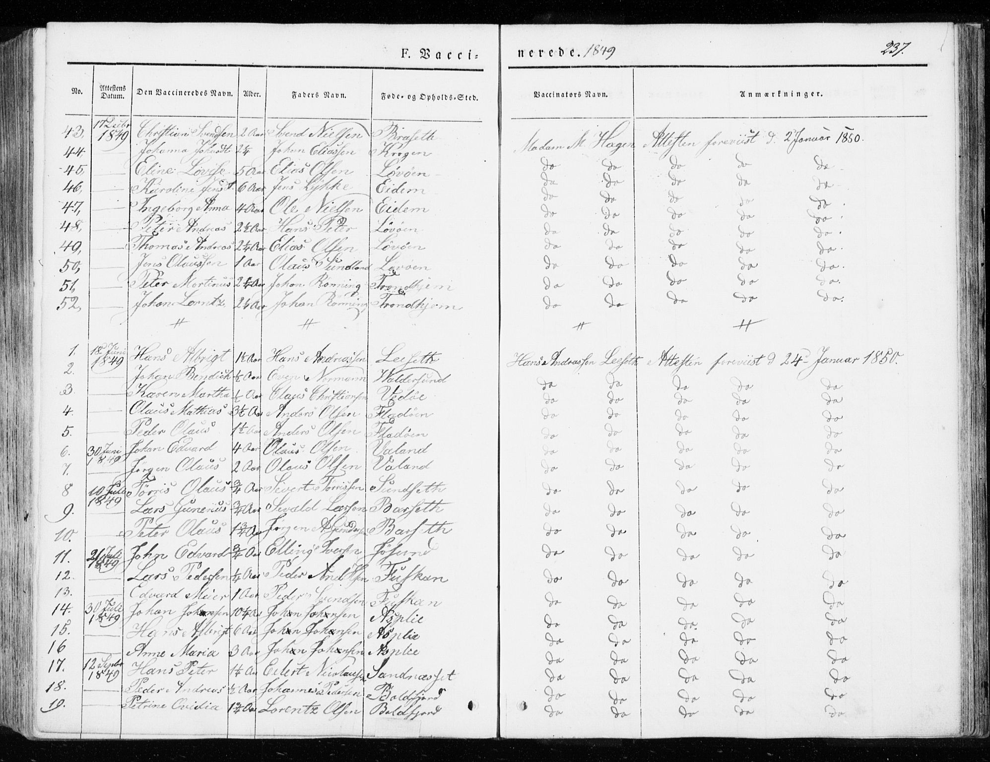 Ministerialprotokoller, klokkerbøker og fødselsregistre - Sør-Trøndelag, SAT/A-1456/655/L0677: Parish register (official) no. 655A06, 1847-1860, p. 237