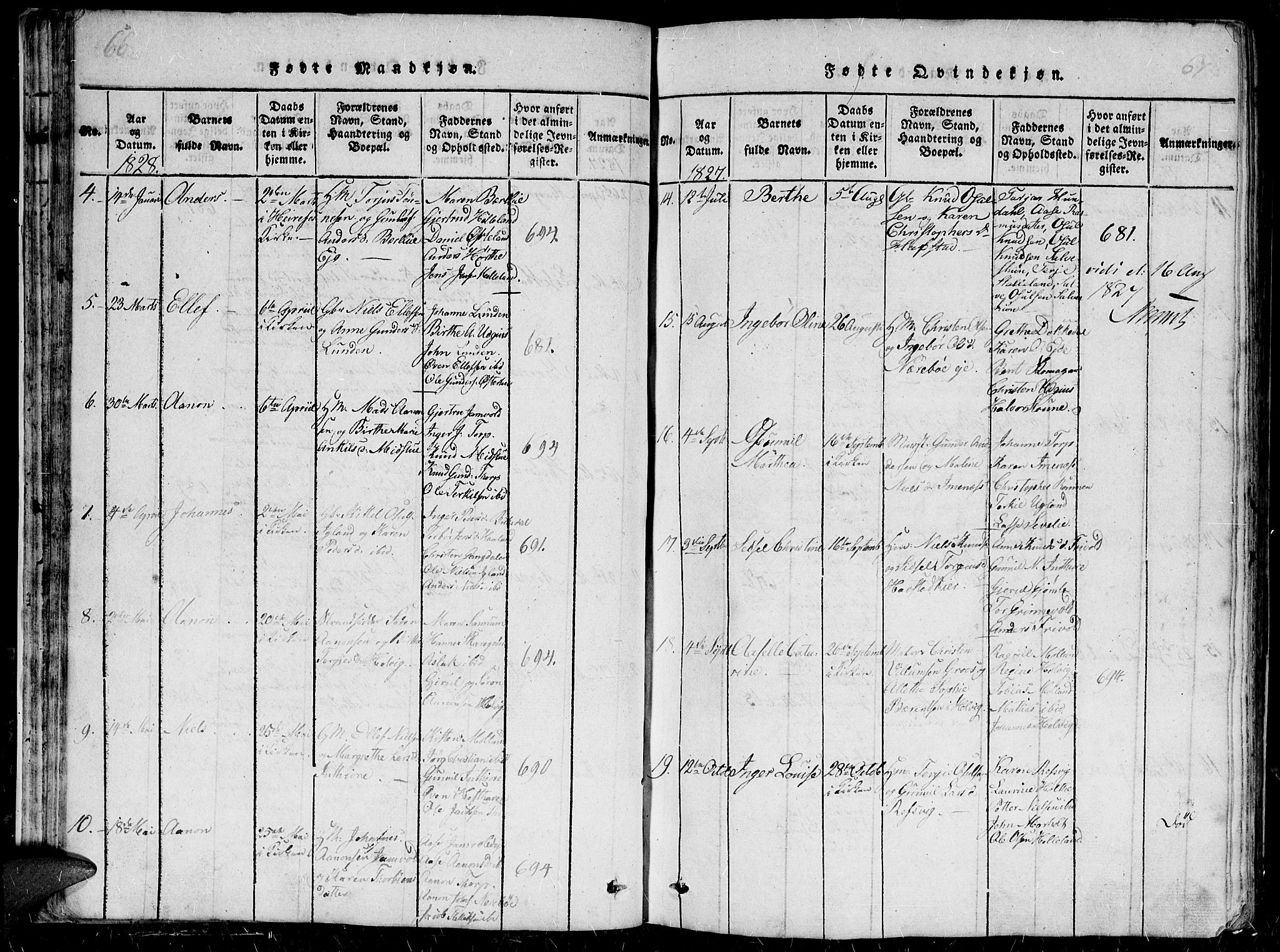 Hommedal sokneprestkontor, SAK/1111-0023/F/Fb/Fbb/L0003: Parish register (copy) no. B 3 /1, 1816-1850, p. 66-67