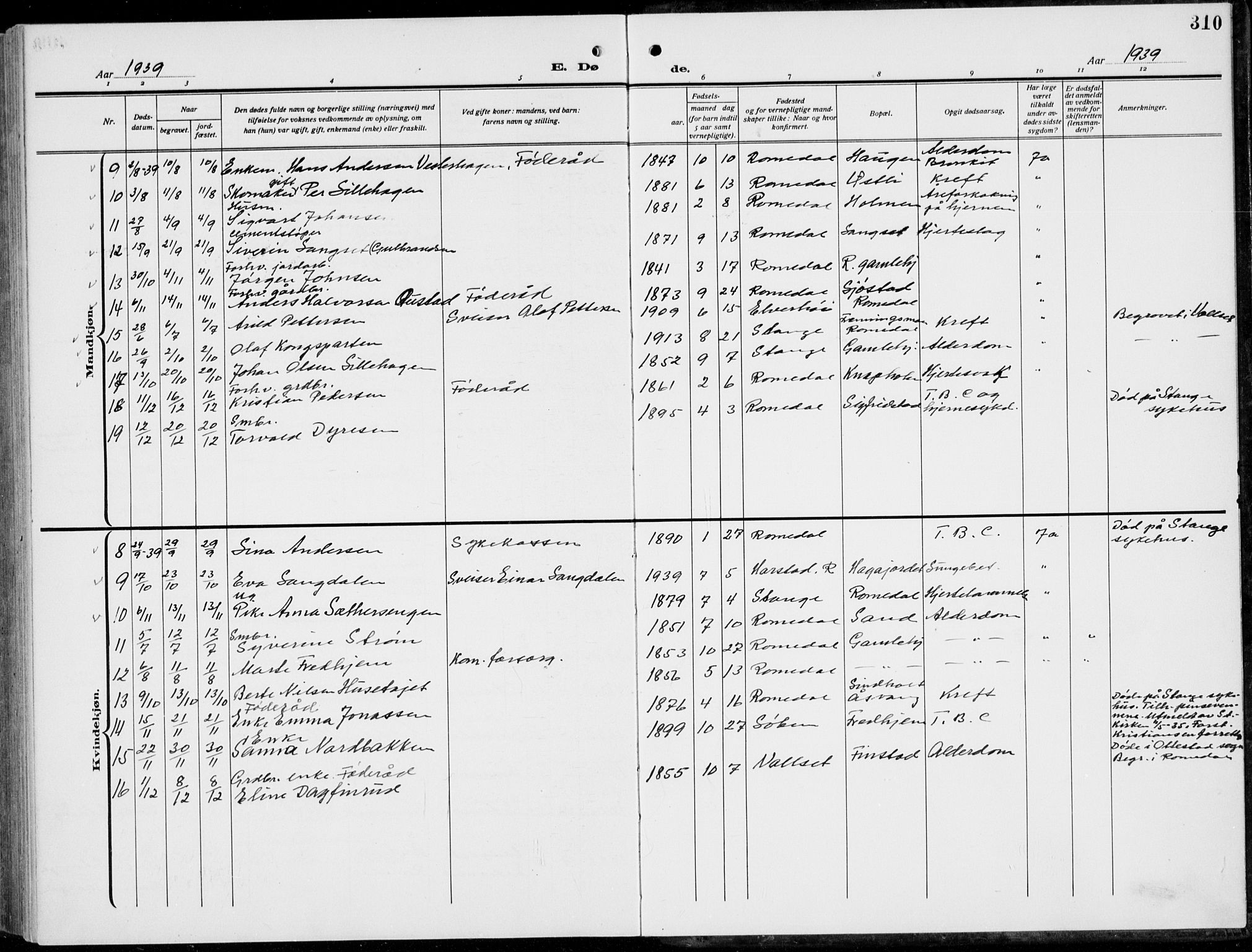 Romedal prestekontor, SAH/PREST-004/L/L0014: Parish register (copy) no. 14, 1915-1939, p. 310