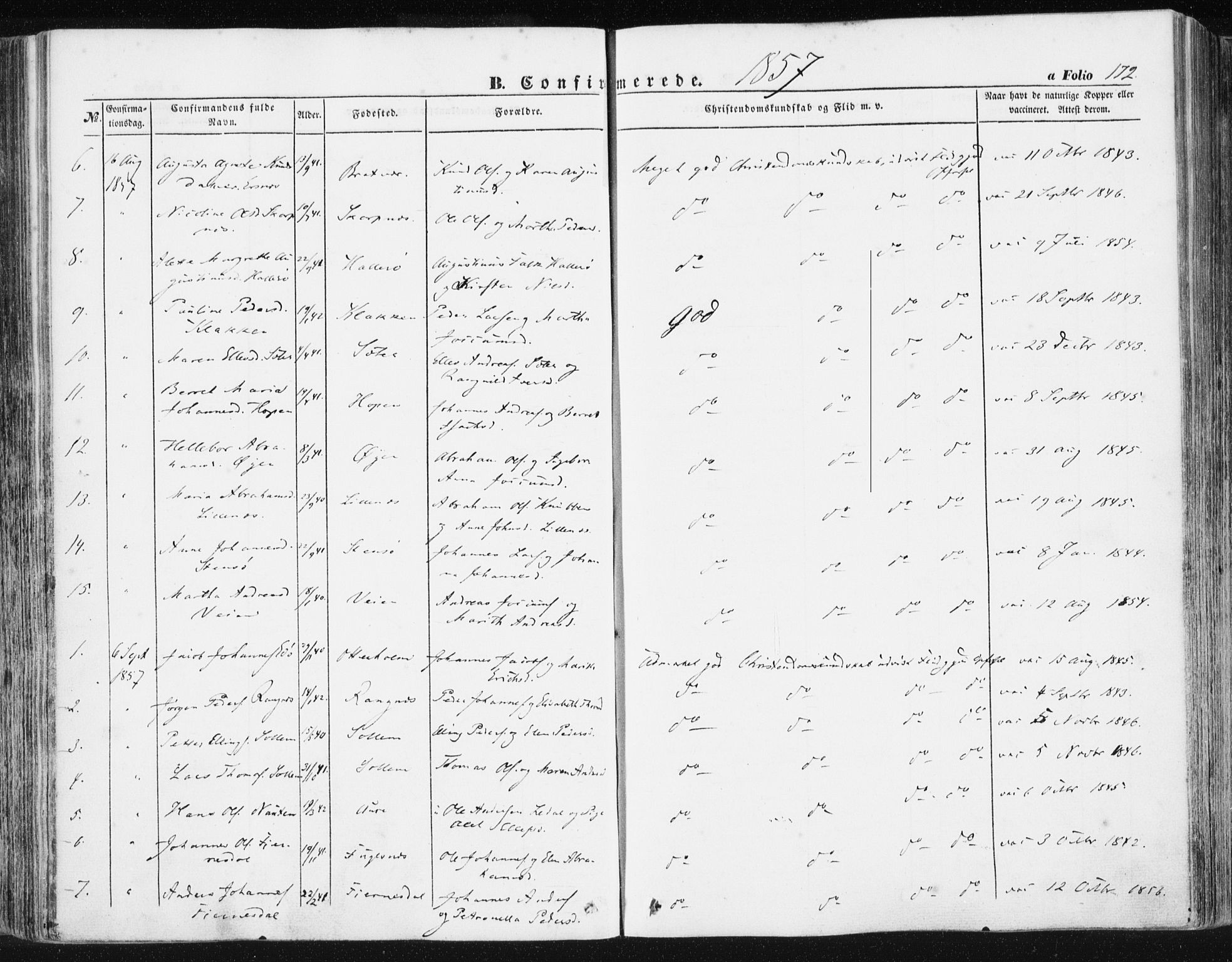 Ministerialprotokoller, klokkerbøker og fødselsregistre - Møre og Romsdal, AV/SAT-A-1454/581/L0937: Parish register (official) no. 581A05, 1853-1872, p. 172