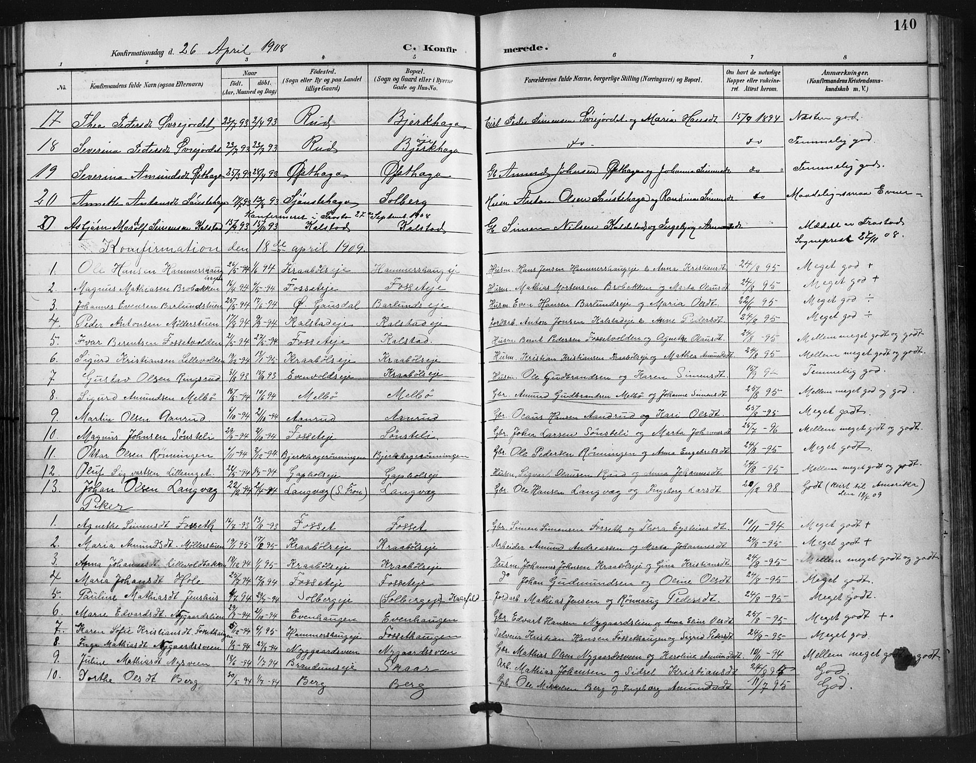 Vestre Gausdal prestekontor, SAH/PREST-094/H/Ha/Hab/L0003: Parish register (copy) no. 3, 1896-1925, p. 140