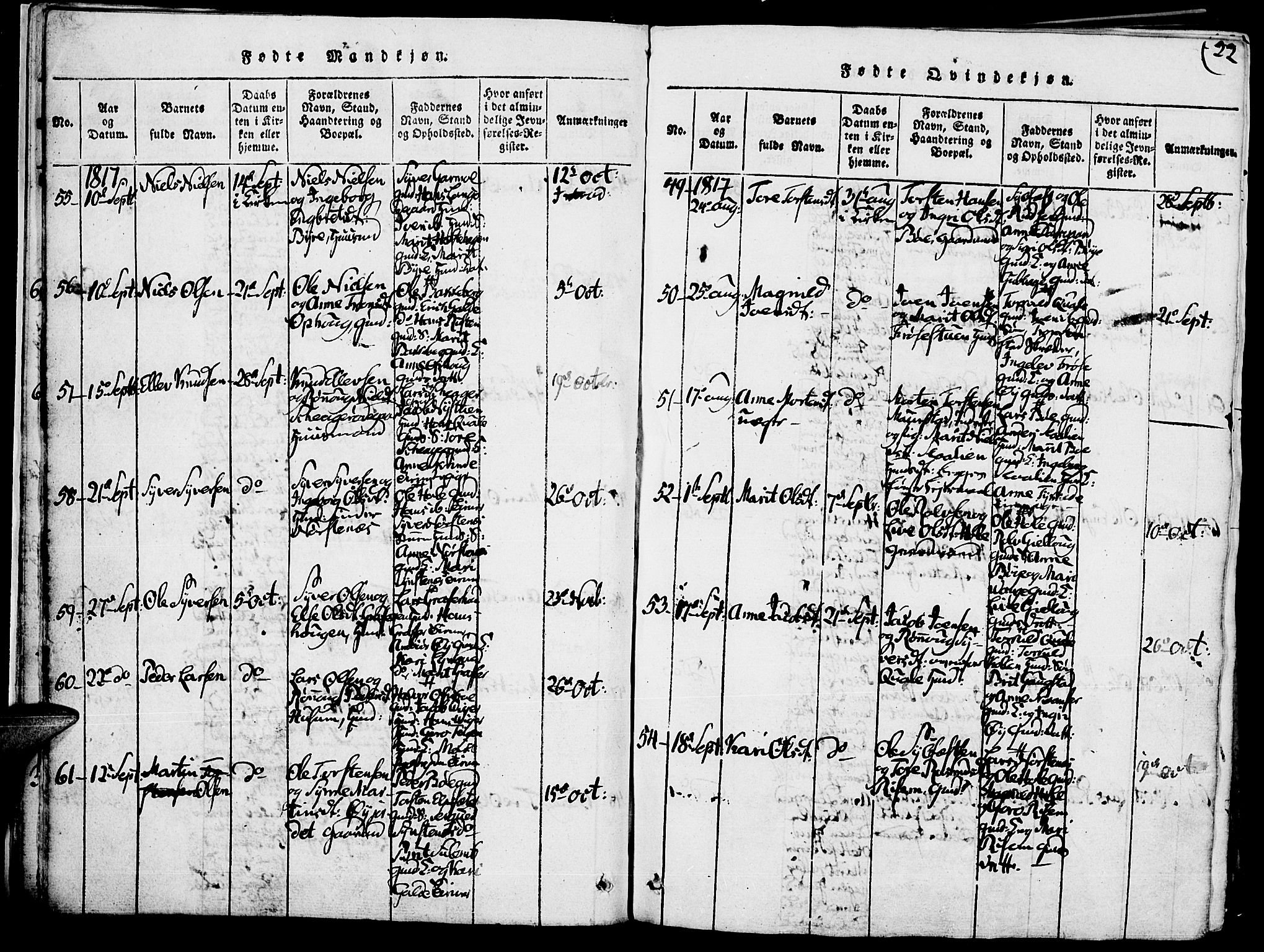 Lom prestekontor, SAH/PREST-070/K/L0004: Parish register (official) no. 4, 1815-1825, p. 22