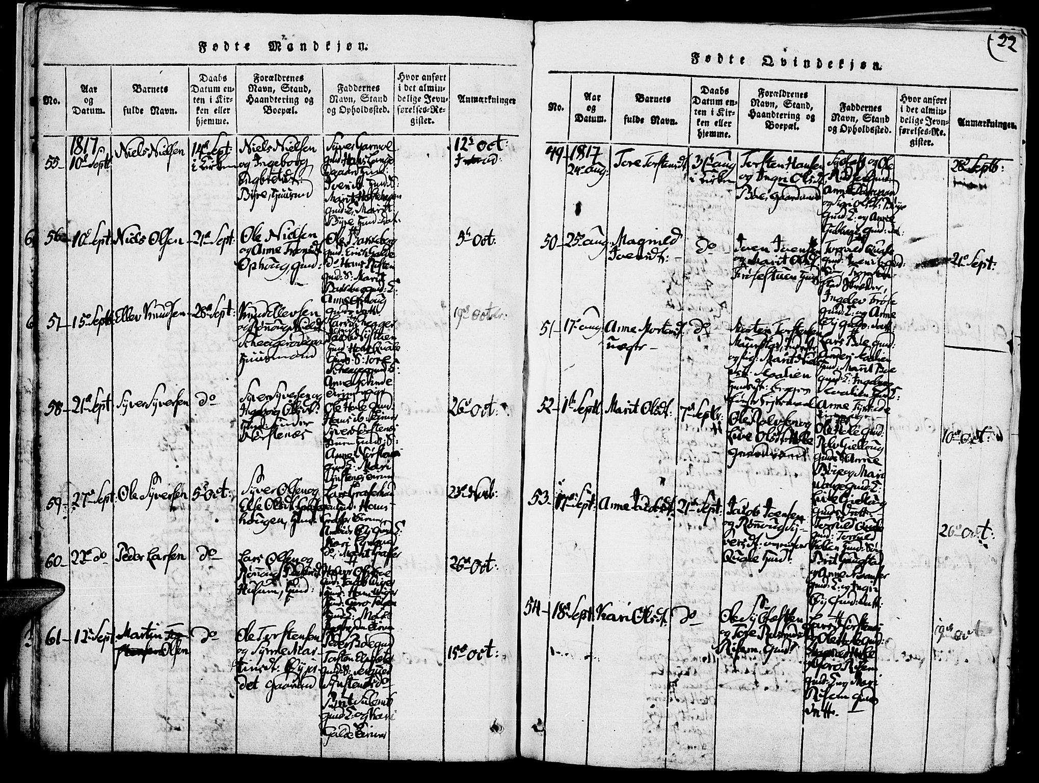 Lom prestekontor, AV/SAH-PREST-070/K/L0004: Parish register (official) no. 4, 1815-1825, p. 22