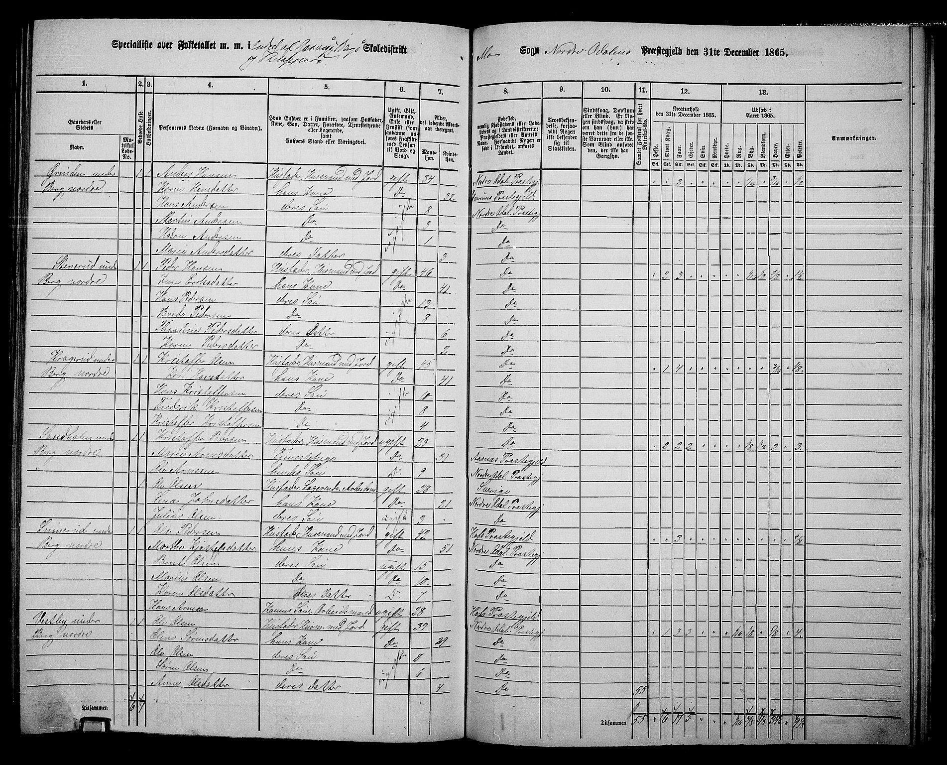 RA, 1865 census for Nord-Odal, 1865, p. 137