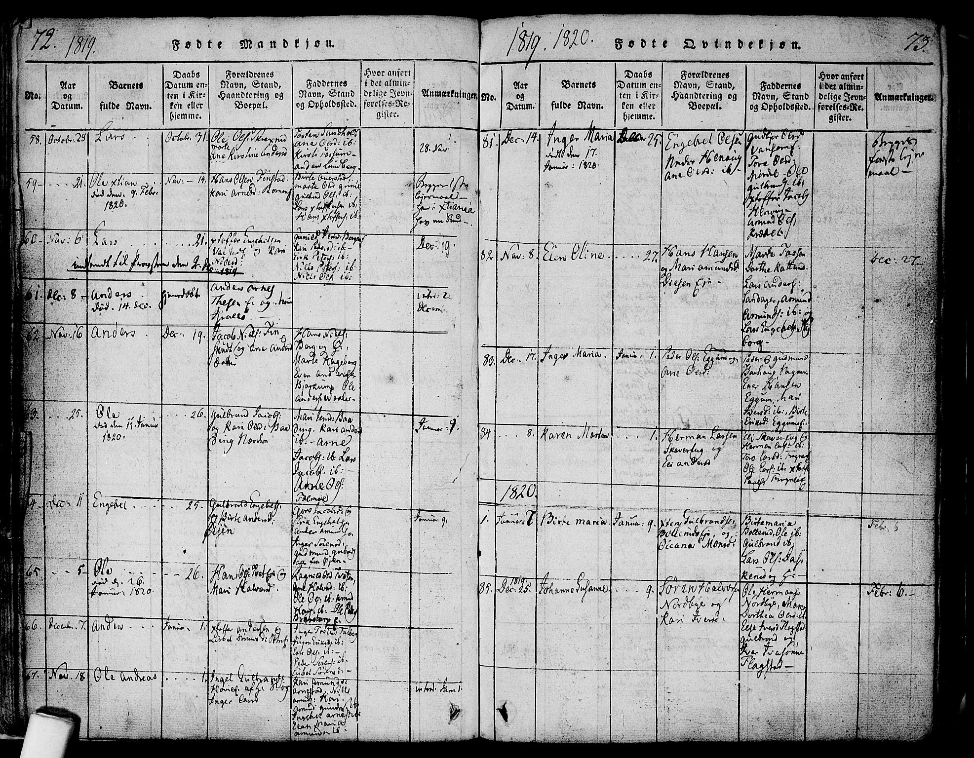 Nes prestekontor Kirkebøker, AV/SAO-A-10410/F/Fa/L0005: Parish register (official) no. I 5, 1815-1835, p. 72-73