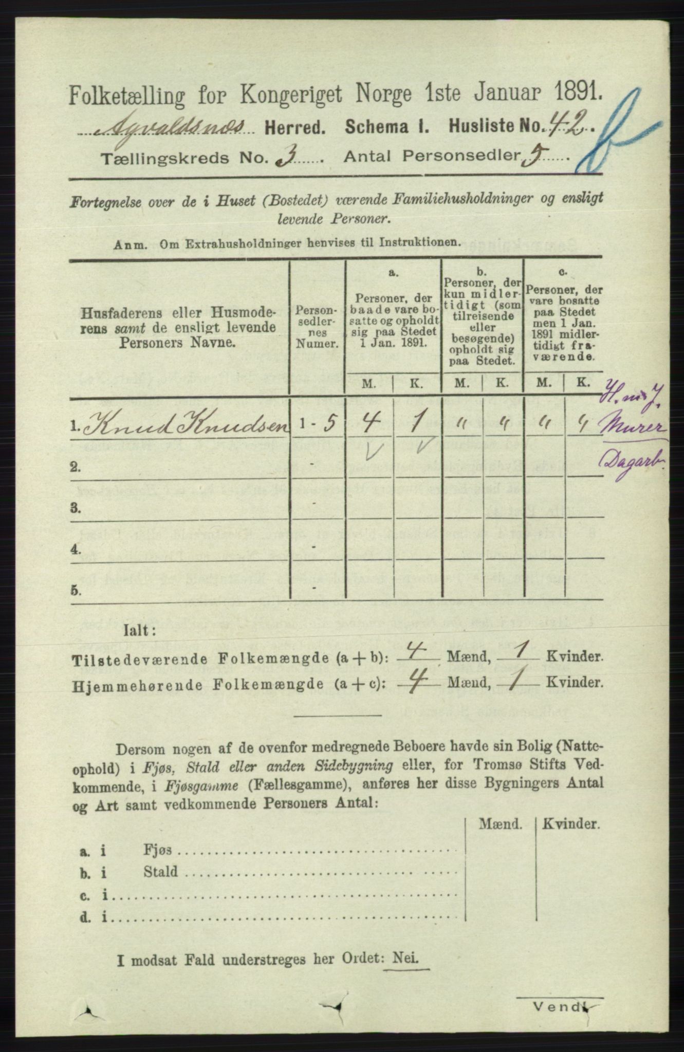 RA, 1891 census for 1147 Avaldsnes, 1891, p. 2540