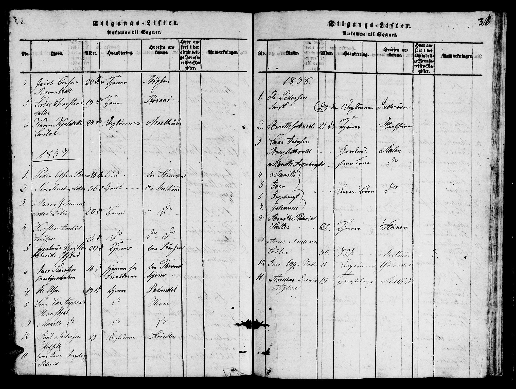 Ministerialprotokoller, klokkerbøker og fødselsregistre - Sør-Trøndelag, SAT/A-1456/612/L0385: Parish register (copy) no. 612C01, 1816-1845, p. 316