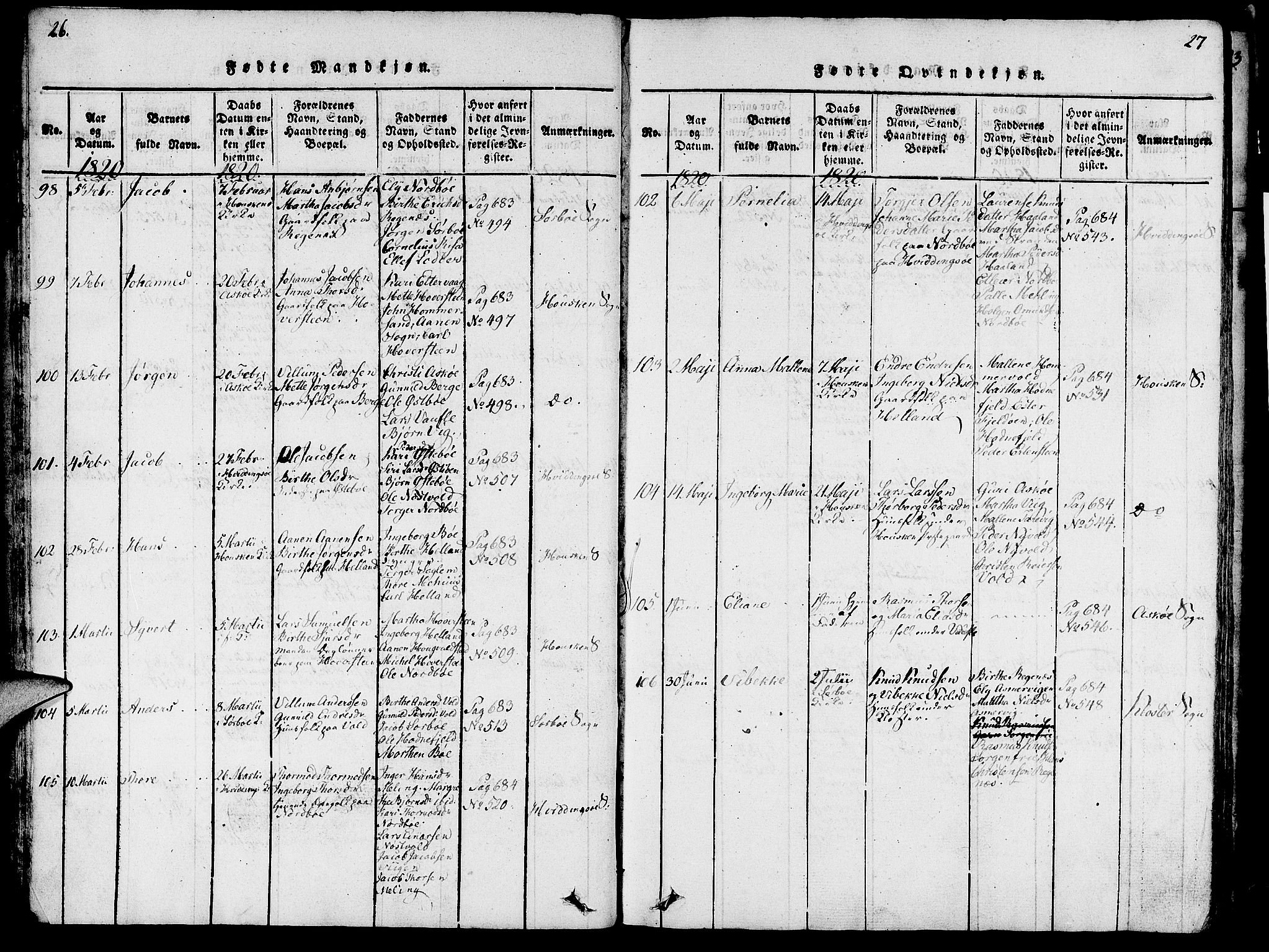 Rennesøy sokneprestkontor, SAST/A -101827/H/Ha/Haa/L0004: Parish register (official) no. A 4, 1816-1837, p. 26-27