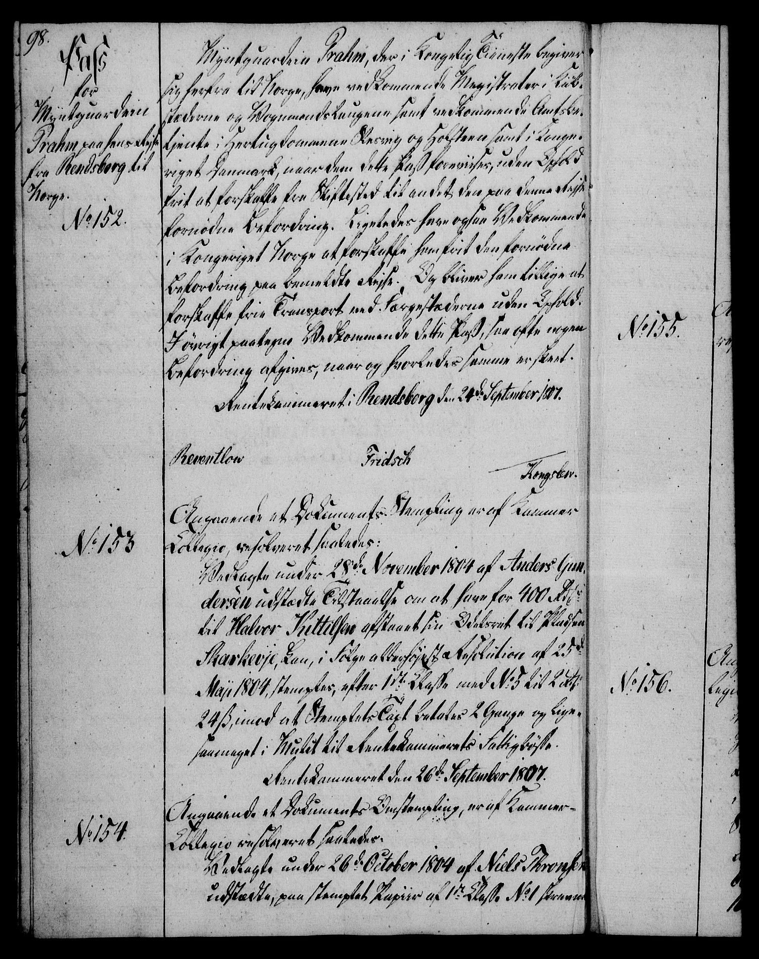 Rentekammeret, Kammerkanselliet, RA/EA-3111/G/Gg/Gga/L0019: Norsk ekspedisjonsprotokoll med register (merket RK 53.19), 1807-1810, p. 98