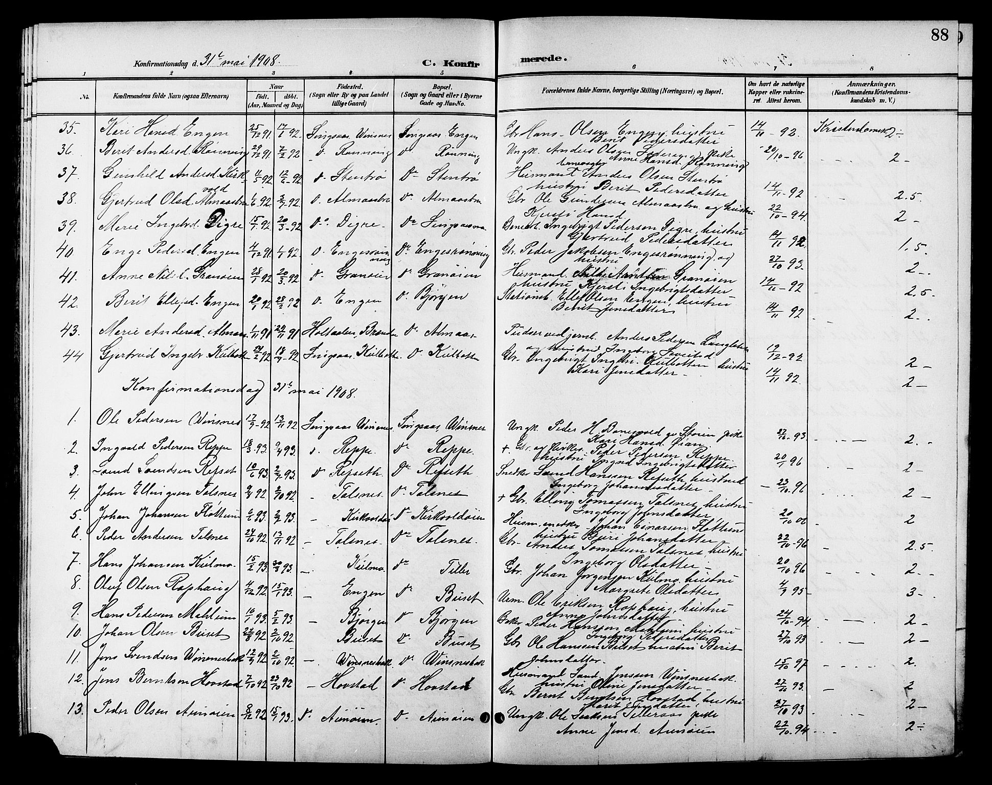 Ministerialprotokoller, klokkerbøker og fødselsregistre - Sør-Trøndelag, SAT/A-1456/688/L1029: Parish register (copy) no. 688C04, 1899-1915, p. 88