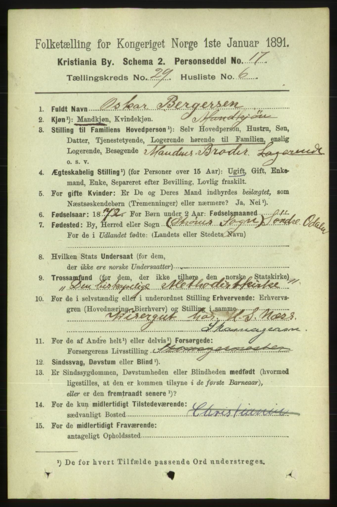 RA, 1891 census for 0301 Kristiania, 1891, p. 15041