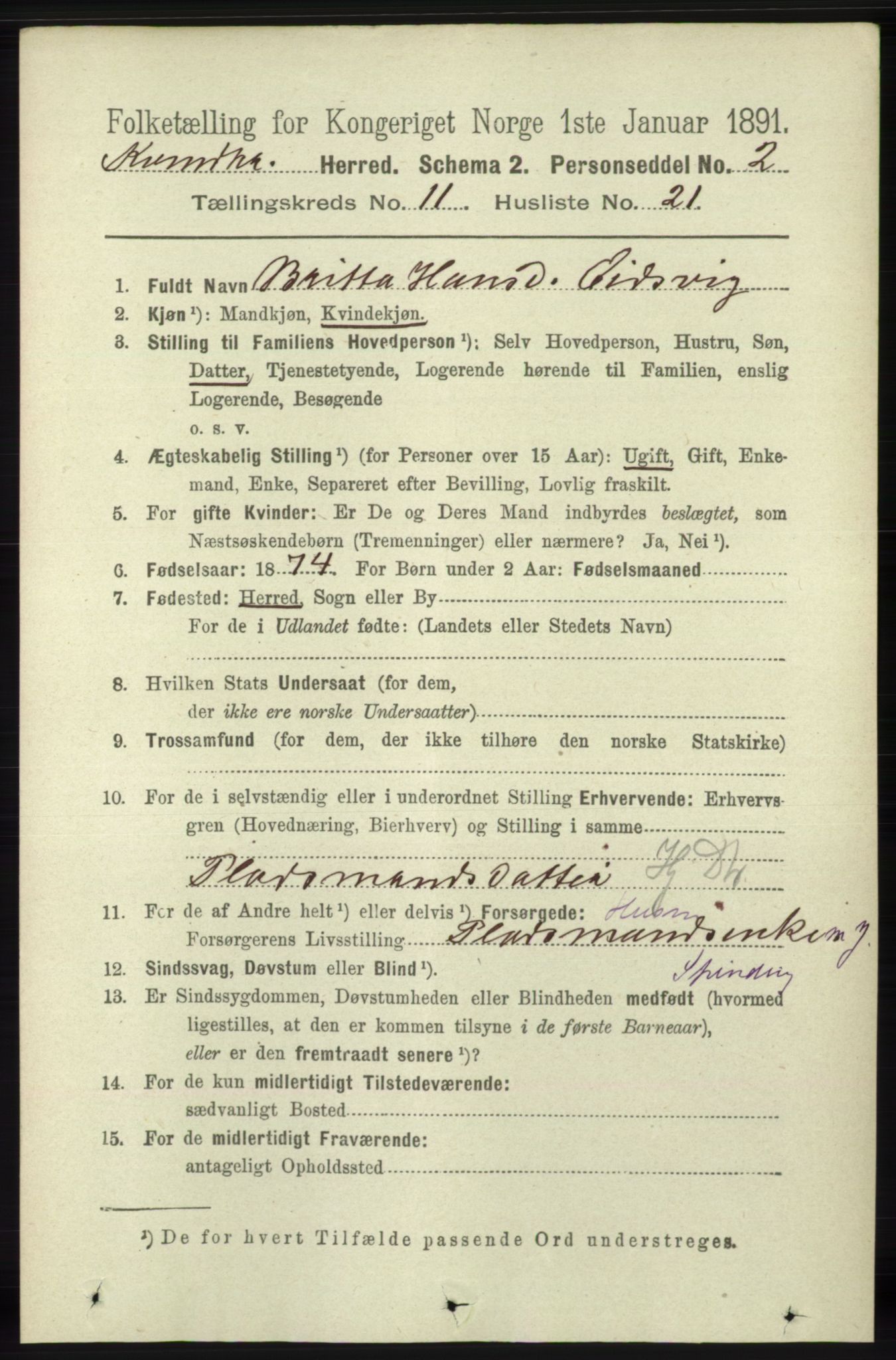 RA, 1891 census for 1224 Kvinnherad, 1891, p. 3910