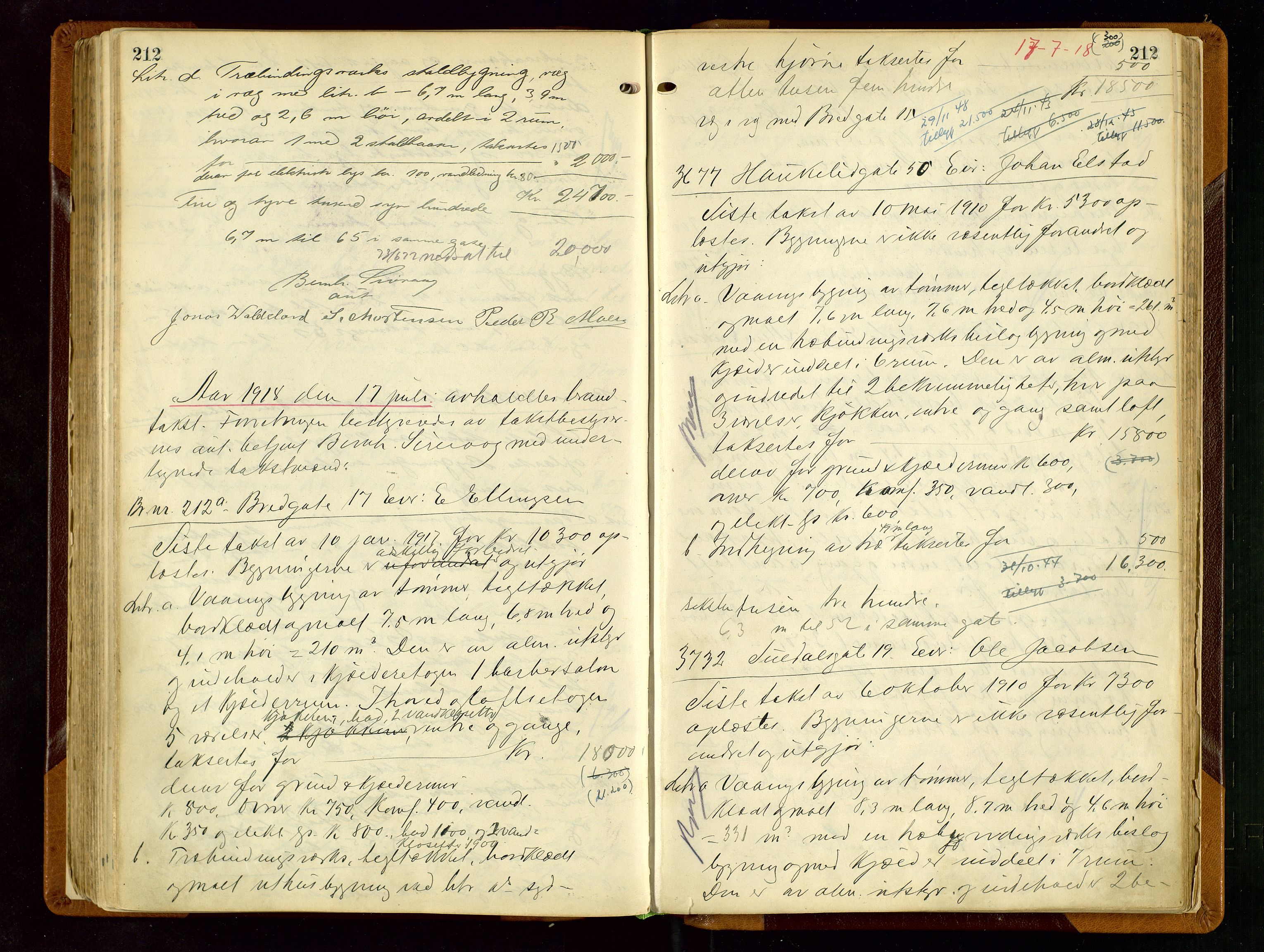 Norges Brannkasse Stavanger, AV/SAST-A-102143/F/Fd/L0014: Branntaksprotokoll nr. 25, 1916-1920, p. 212