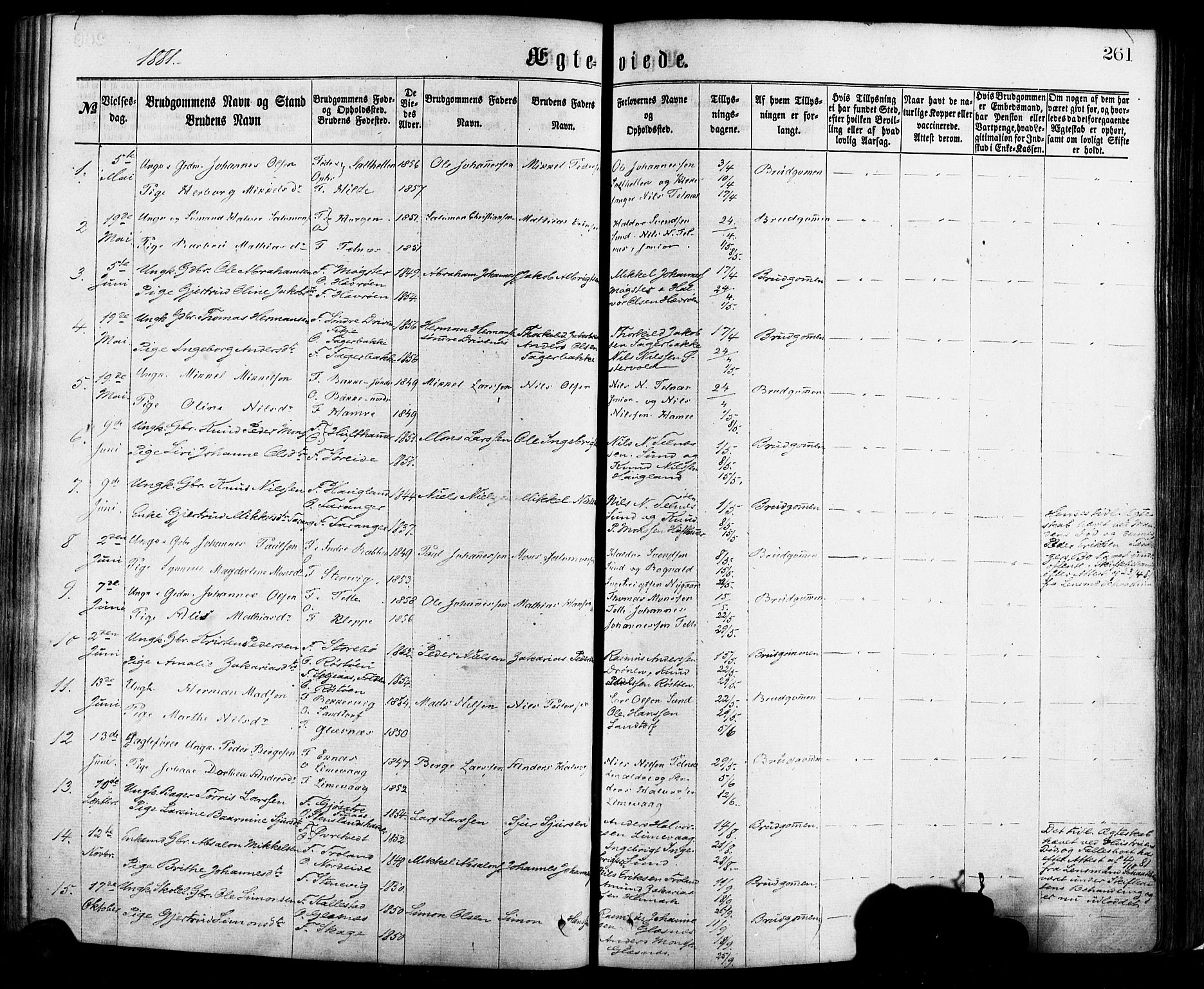 Sund sokneprestembete, AV/SAB-A-99930: Parish register (official) no. A 15, 1867-1881, p. 261