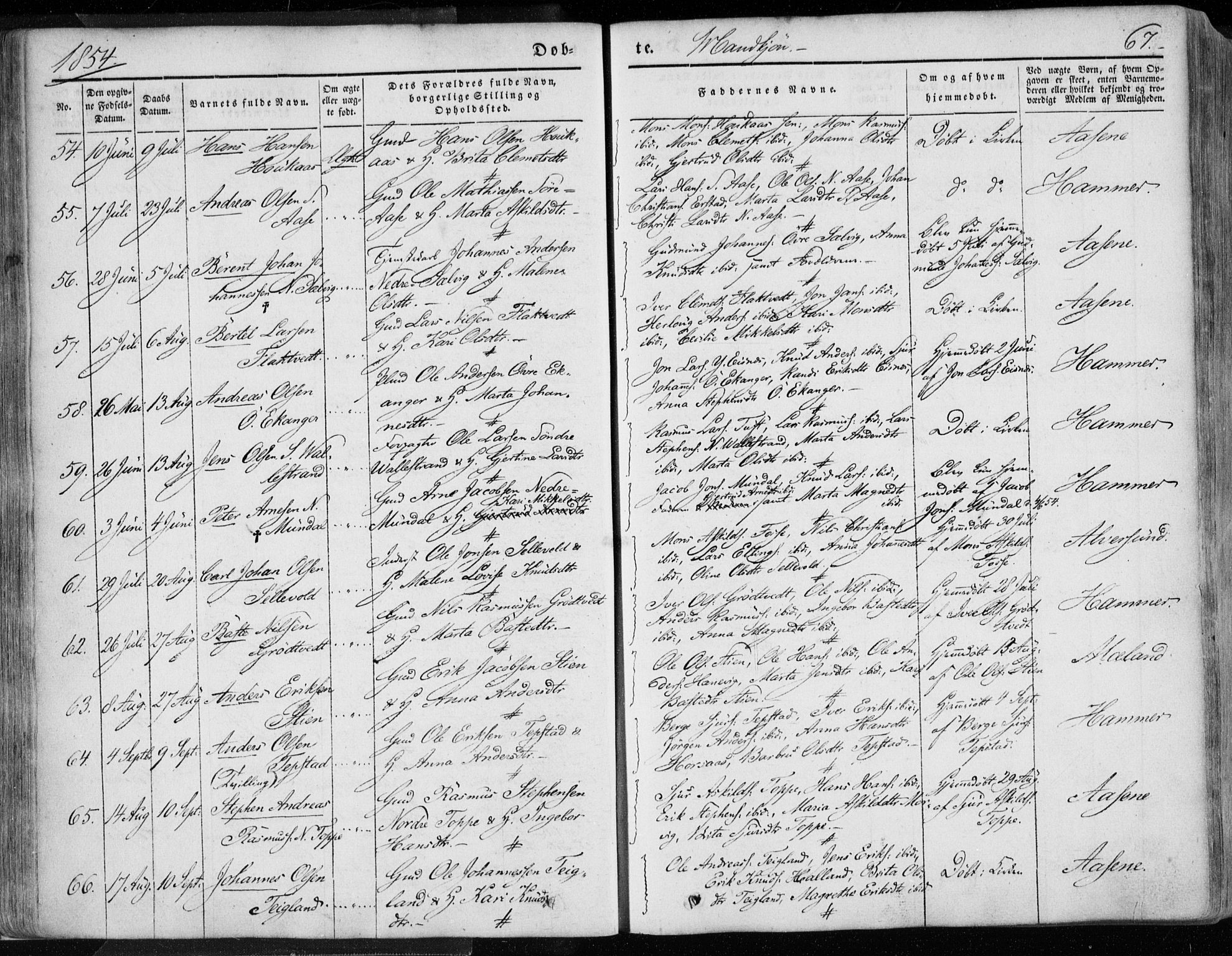 Hamre sokneprestembete, SAB/A-75501/H/Ha/Haa/Haaa/L0013: Parish register (official) no. A 13, 1846-1857, p. 67