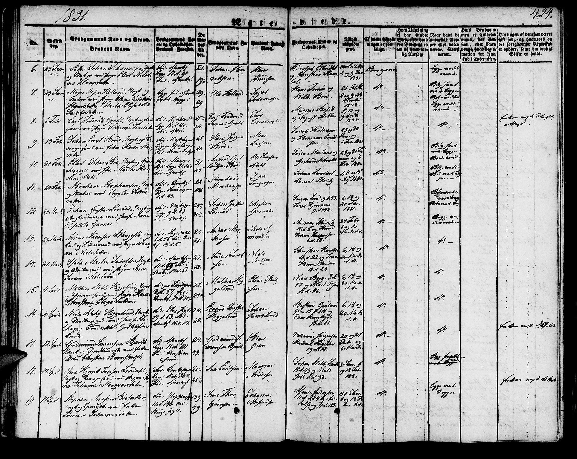 Domkirken sokneprestembete, SAB/A-74801/H/Haa/L0012: Parish register (official) no. A 12, 1821-1840, p. 424