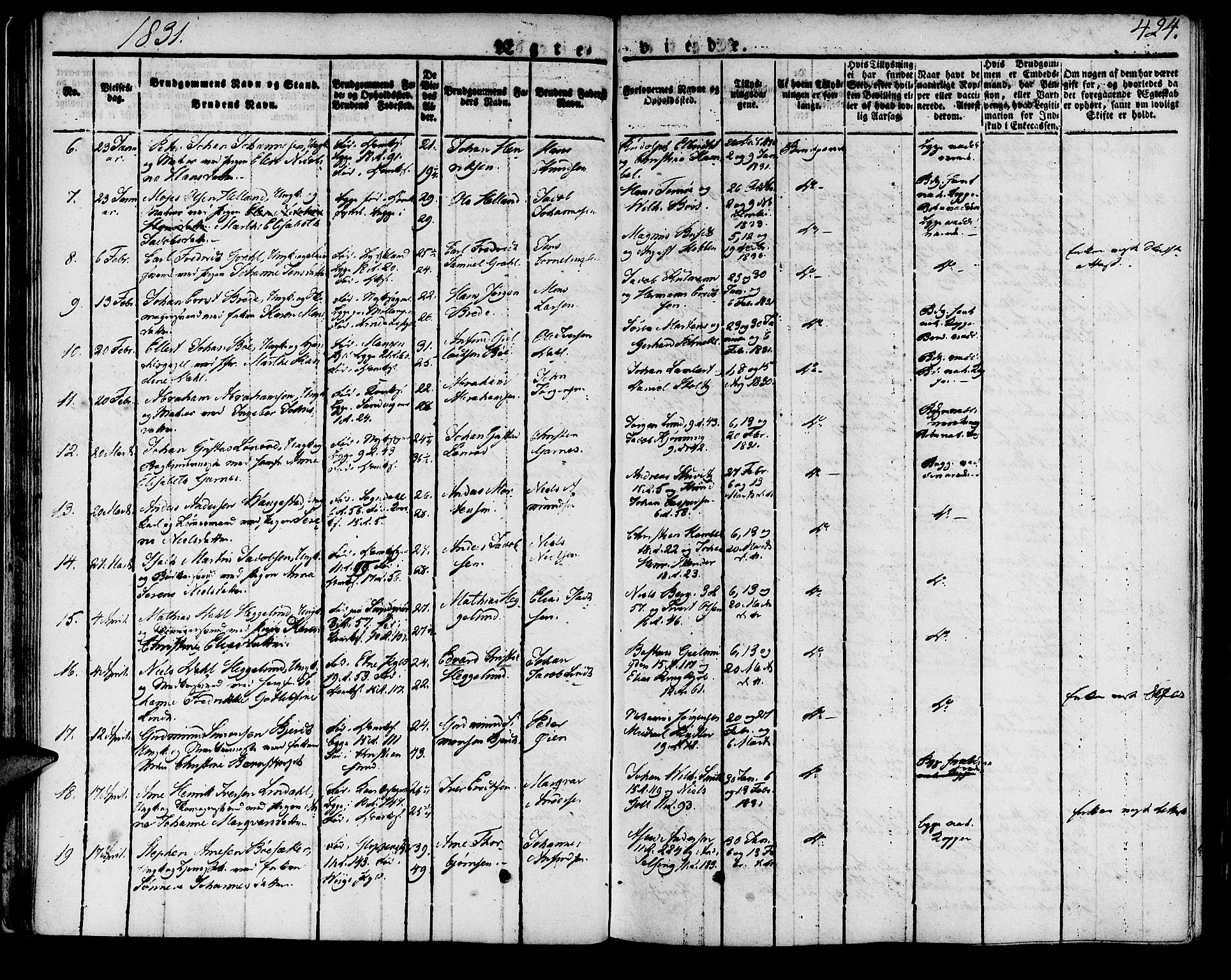 Domkirken sokneprestembete, AV/SAB-A-74801/H/Haa/L0012: Parish register (official) no. A 12, 1821-1840, p. 424