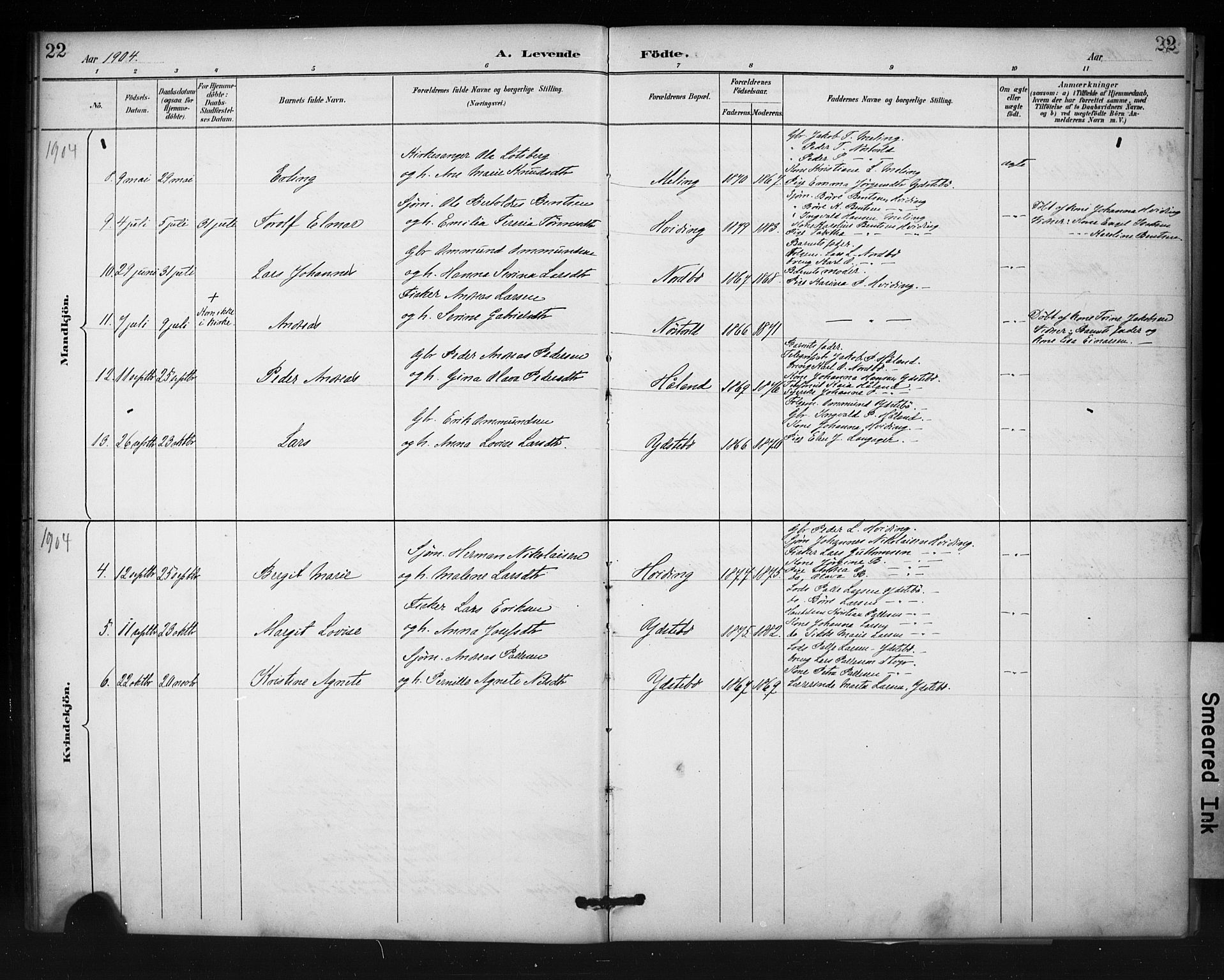 Rennesøy sokneprestkontor, AV/SAST-A -101827/H/Ha/Haa/L0013: Parish register (official) no. A 12, 1888-1916, p. 22