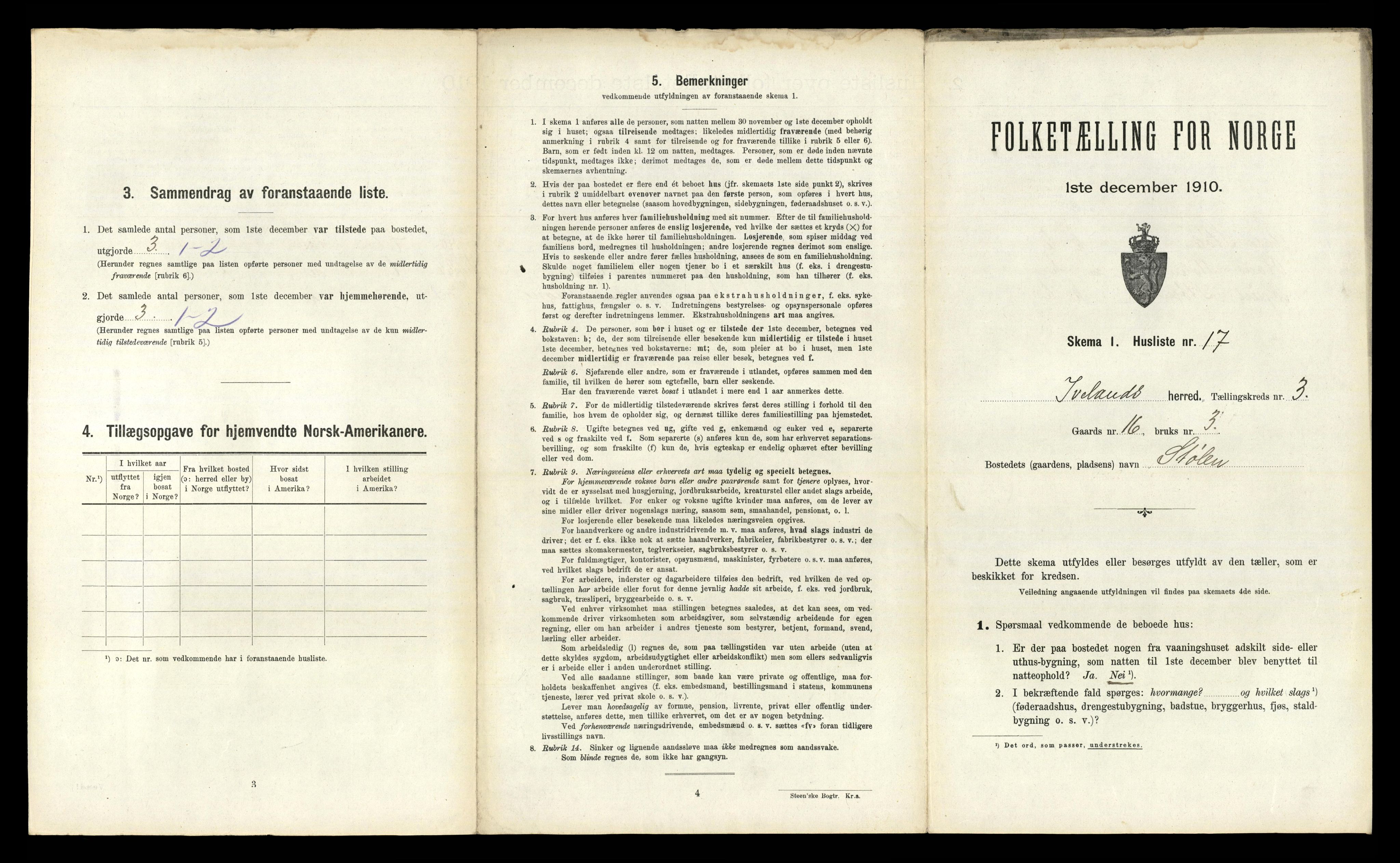 RA, 1910 census for Iveland, 1910, p. 155