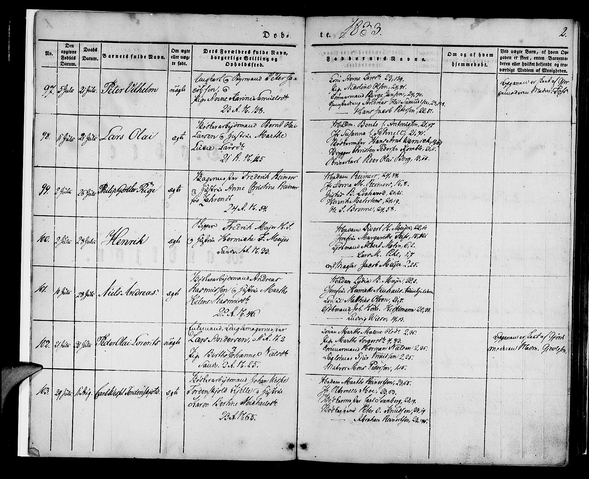 Korskirken sokneprestembete, SAB/A-76101/H/Haa/L0015: Parish register (official) no. B 1, 1833-1841, p. 2