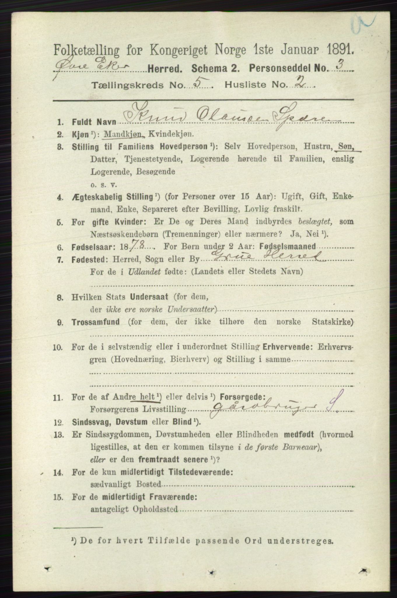 RA, 1891 census for 0624 Øvre Eiker, 1891, p. 1836