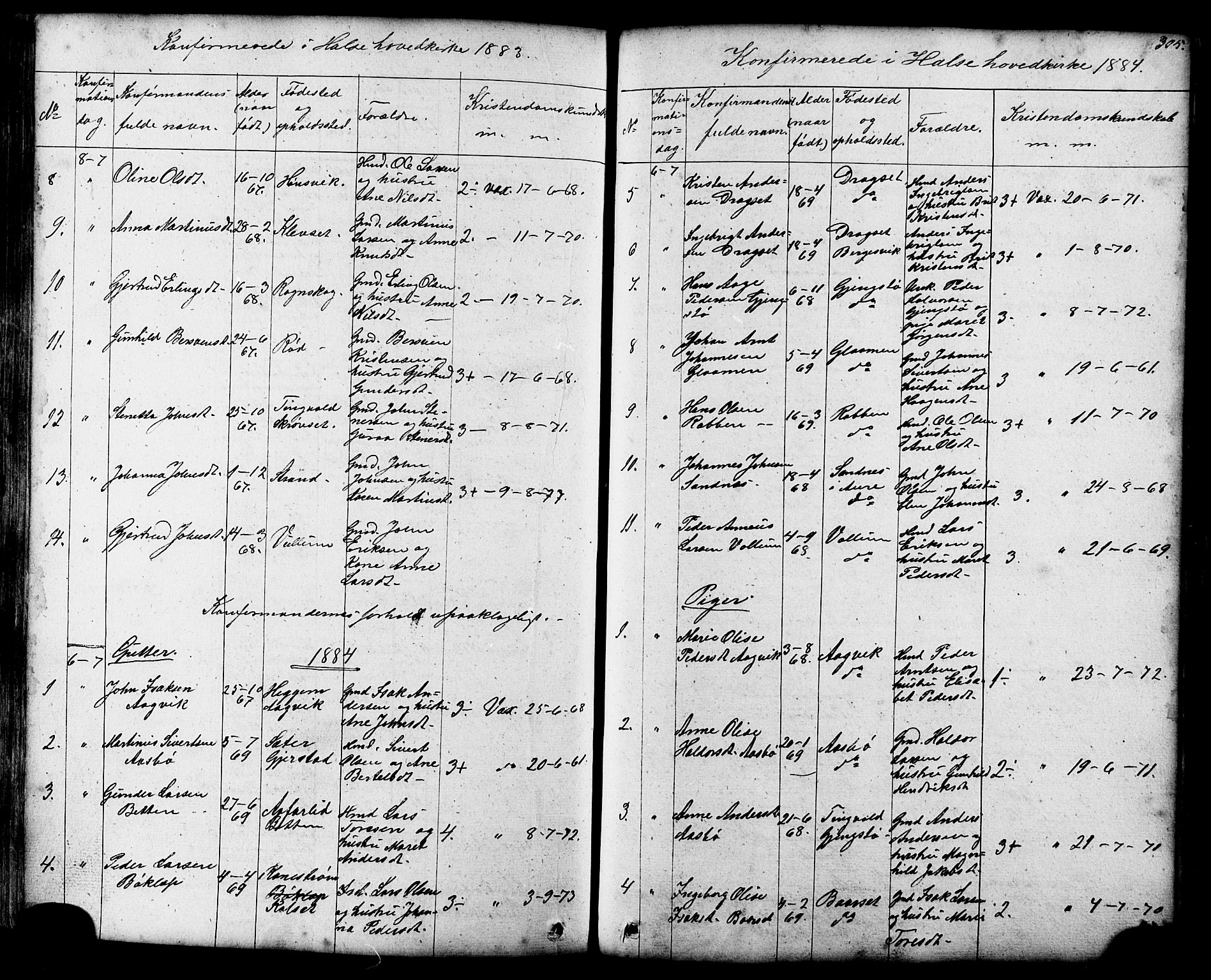 Ministerialprotokoller, klokkerbøker og fødselsregistre - Møre og Romsdal, SAT/A-1454/576/L0890: Parish register (copy) no. 576C01, 1837-1908, p. 305