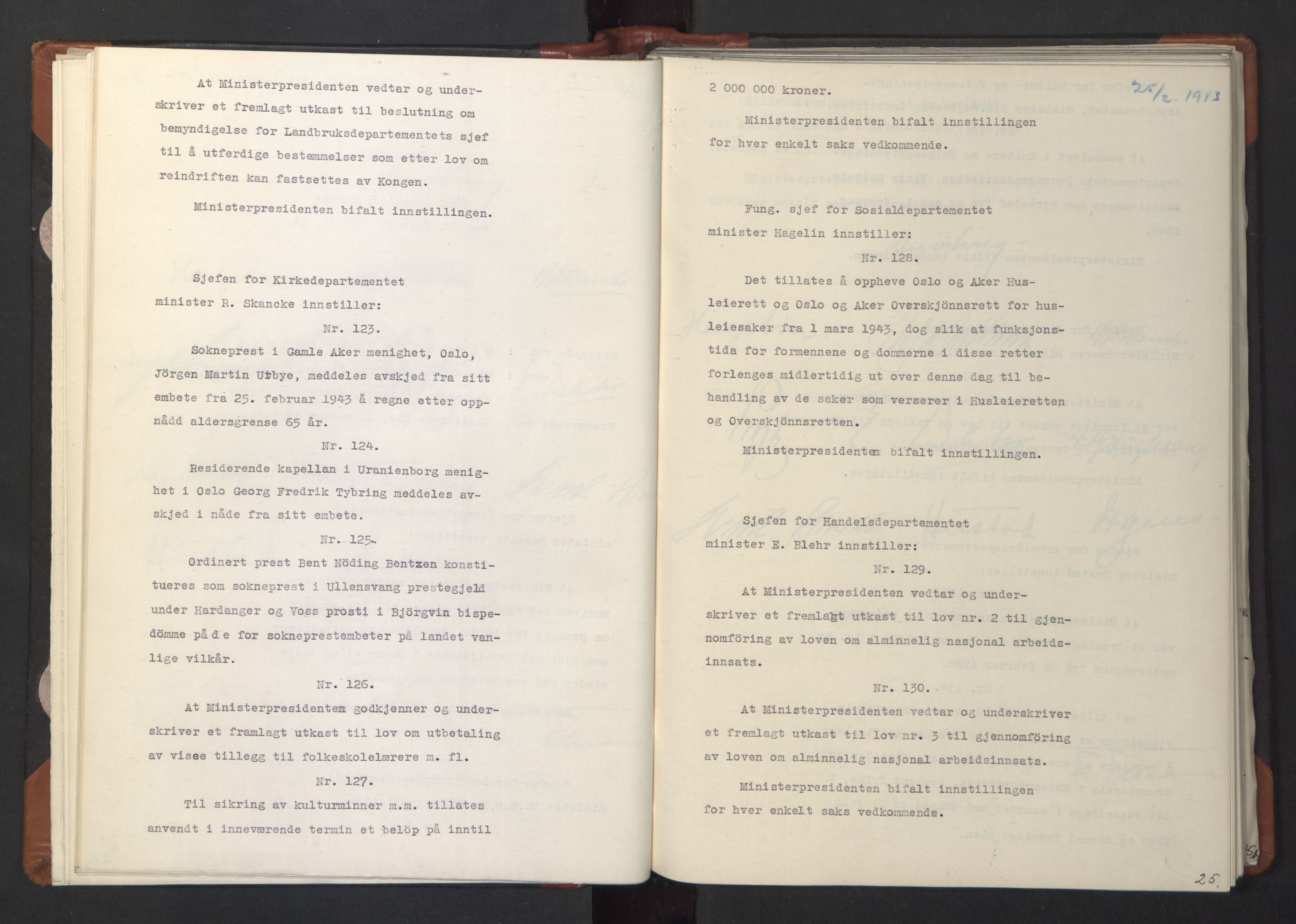 NS-administrasjonen 1940-1945 (Statsrådsekretariatet, de kommisariske statsråder mm), RA/S-4279/D/Da/L0003: Vedtak (Beslutninger) nr. 1-746 og tillegg nr. 1-47 (RA. j.nr. 1394/1944, tilgangsnr. 8/1944, 1943, p. 27