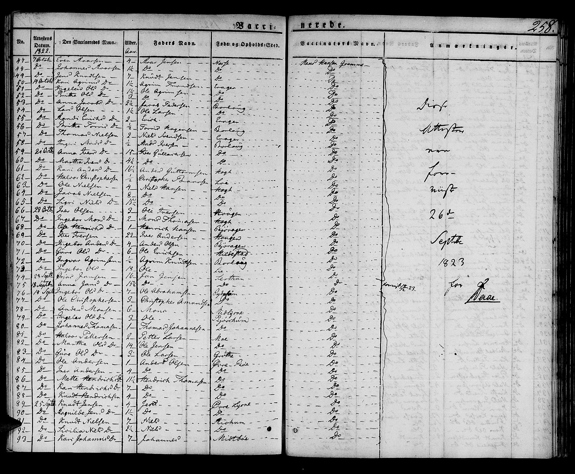 Lærdal sokneprestembete, AV/SAB-A-81201: Parish register (official) no. A 5, 1822-1834, p. 258