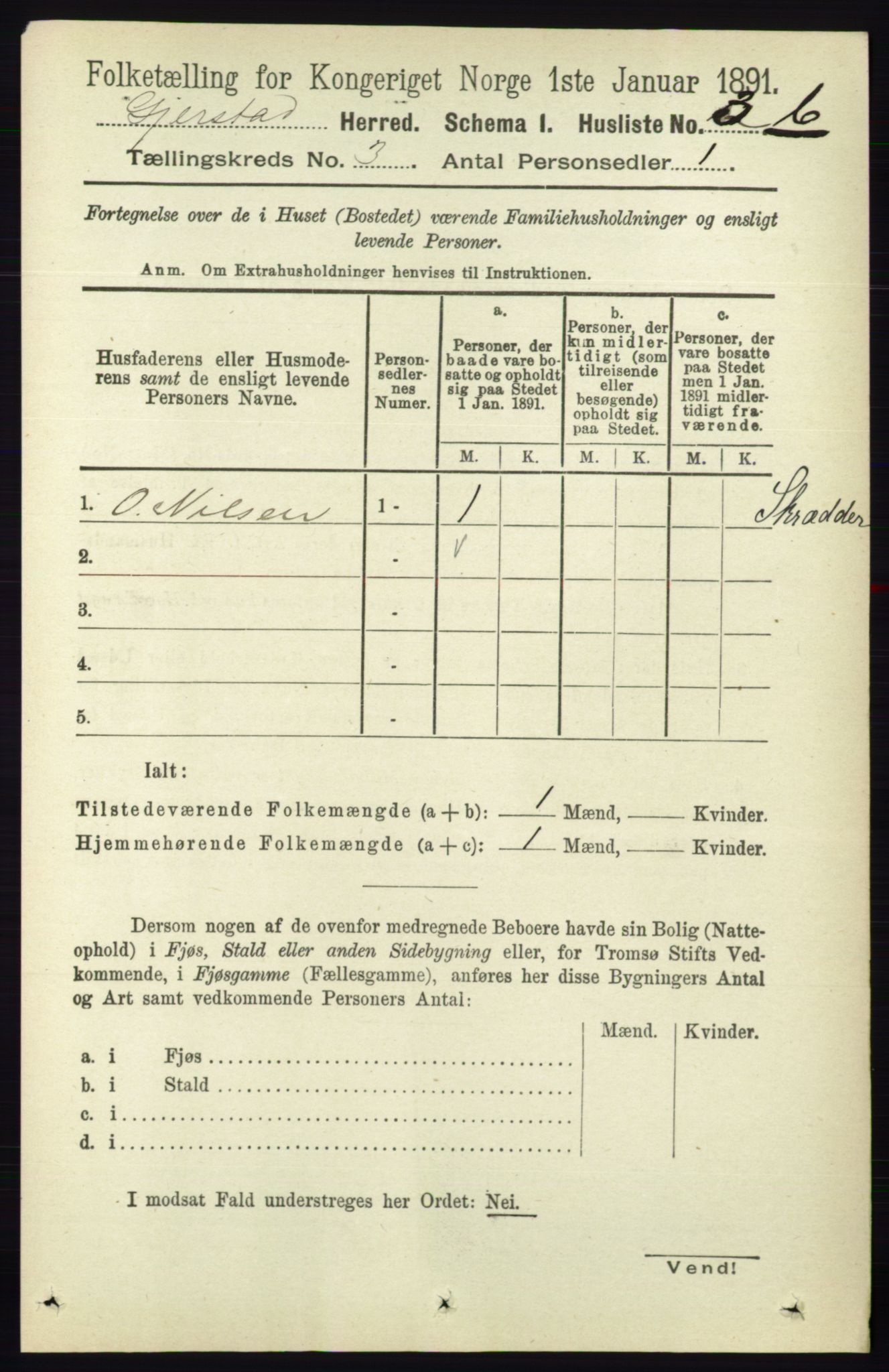 RA, 1891 census for 0911 Gjerstad, 1891, p. 998