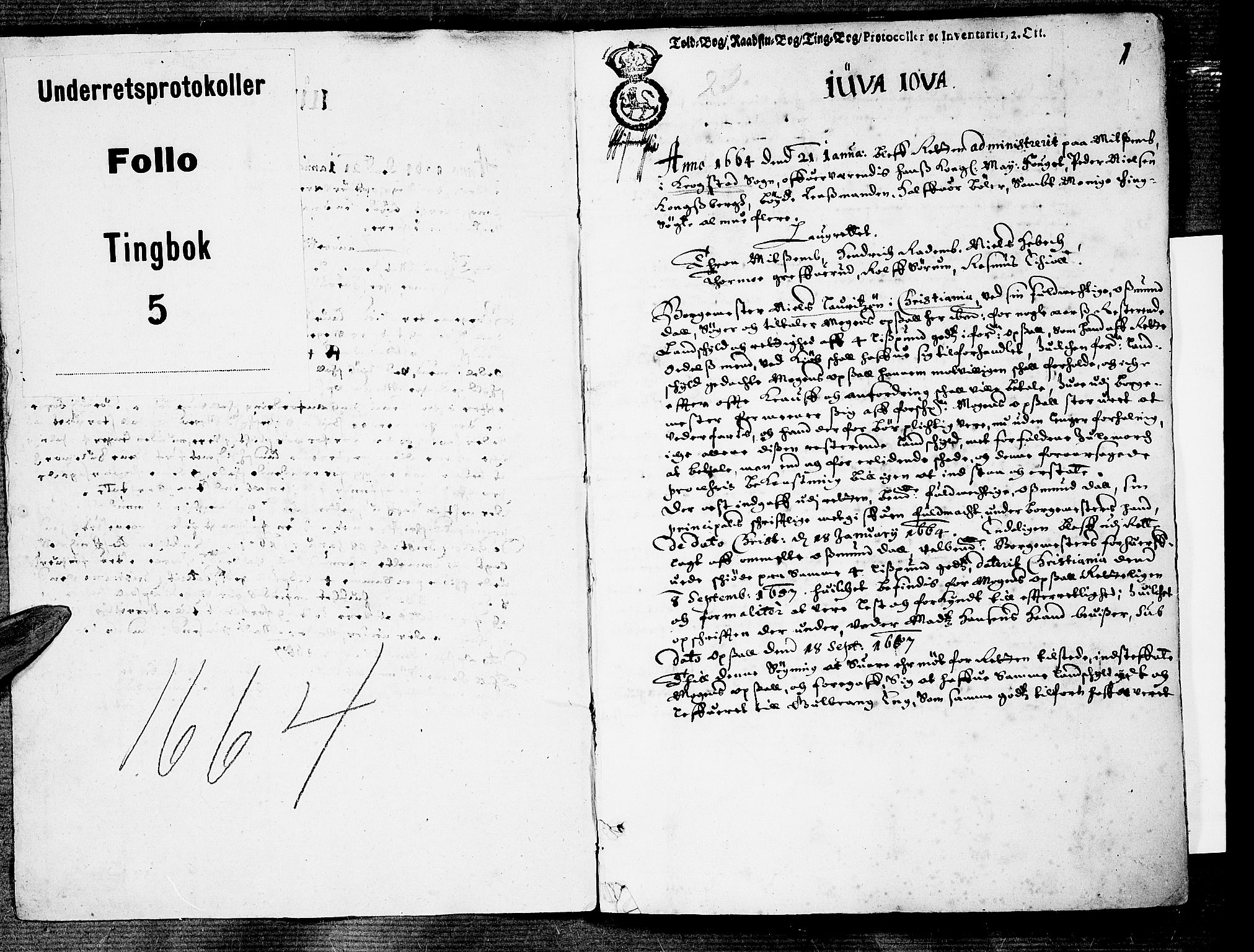 Follo sorenskriveri, SAO/A-10274/F/Fb/Fba/L0005: Tingbok, 1664, p. 0b-1a