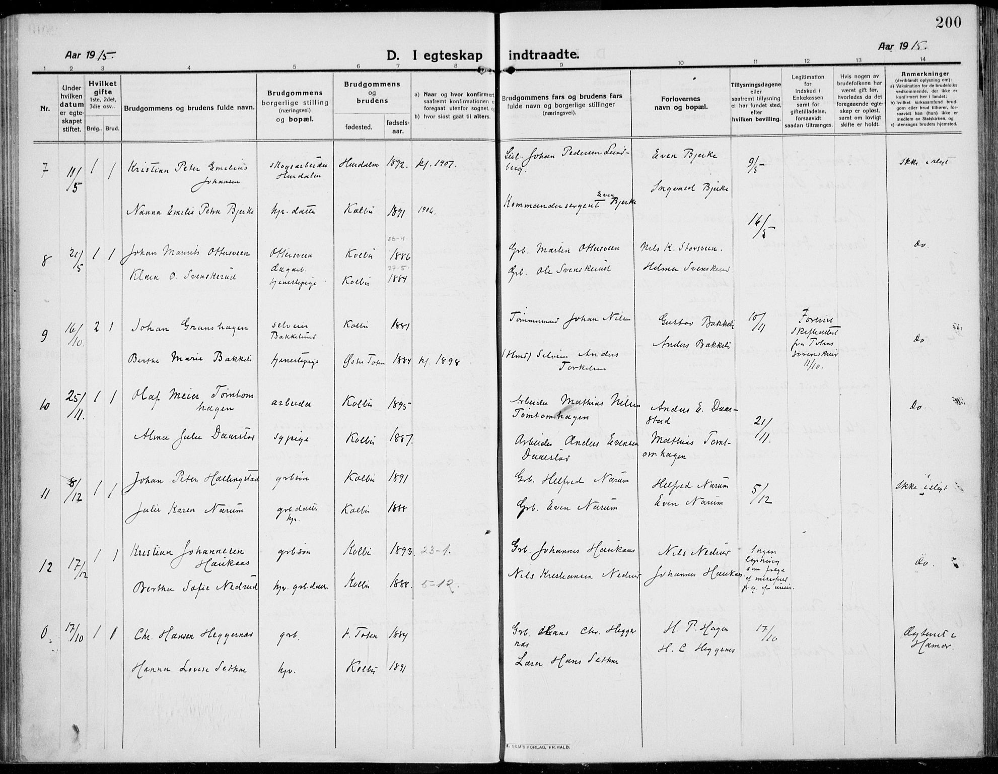 Kolbu prestekontor, AV/SAH-PREST-110/H/Ha/Haa/L0002: Parish register (official) no. 2, 1912-1926, p. 200