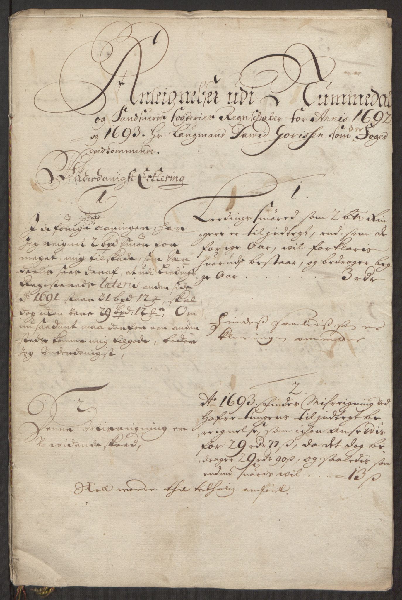 Rentekammeret inntil 1814, Reviderte regnskaper, Fogderegnskap, RA/EA-4092/R24/L1575: Fogderegnskap Numedal og Sandsvær, 1692-1695, p. 511